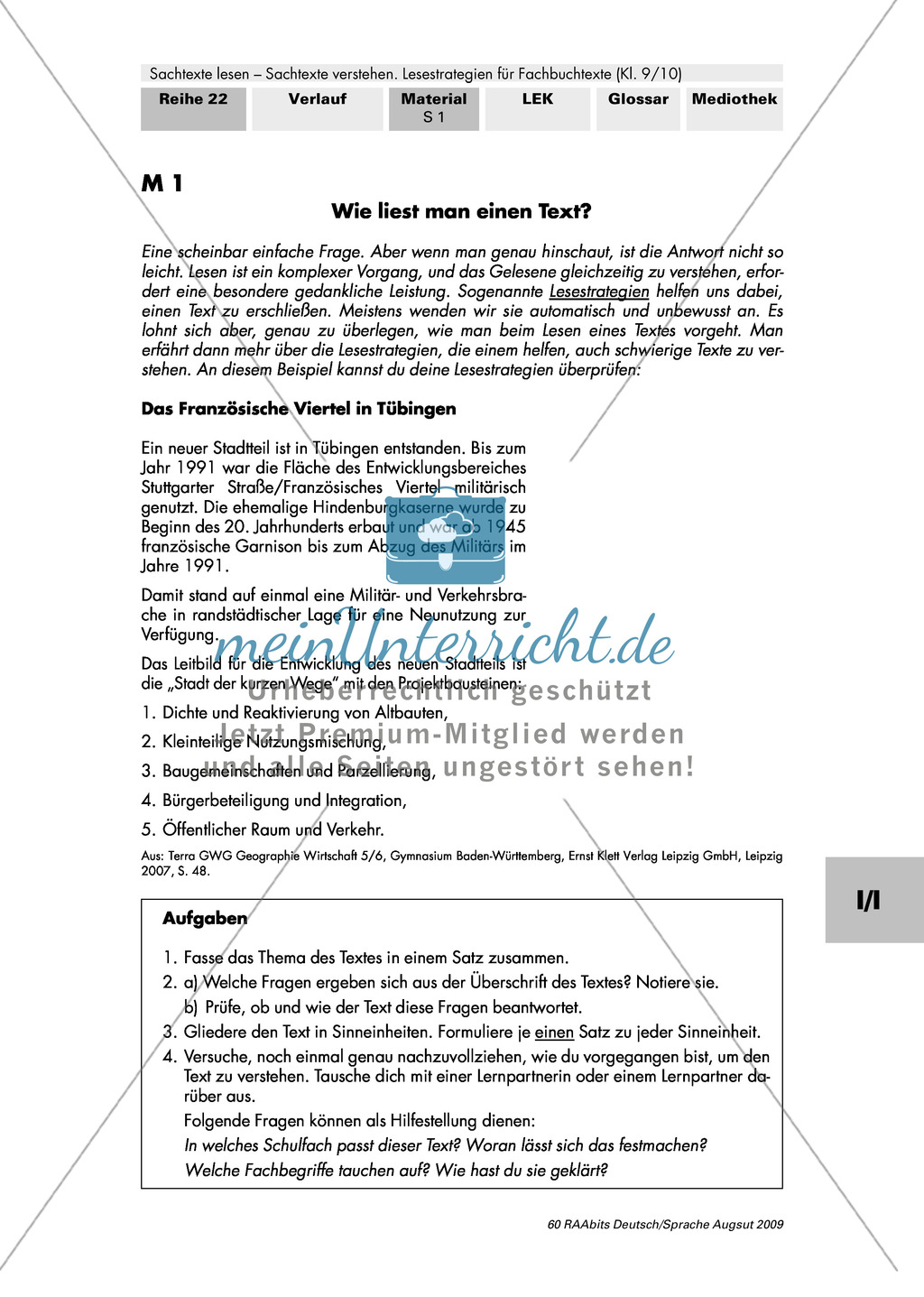 Strategien zum Lesen eines Sachtextes kennen und reflektieren Preview 1
