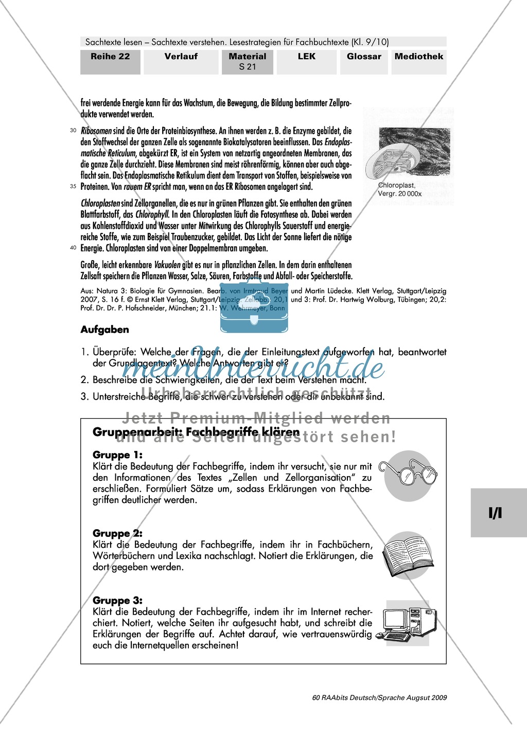 Unterschiedliche Aufgaben von Sachtexten erkennen - beispielhafte Bearbeitung eines Biologietextes Preview 5