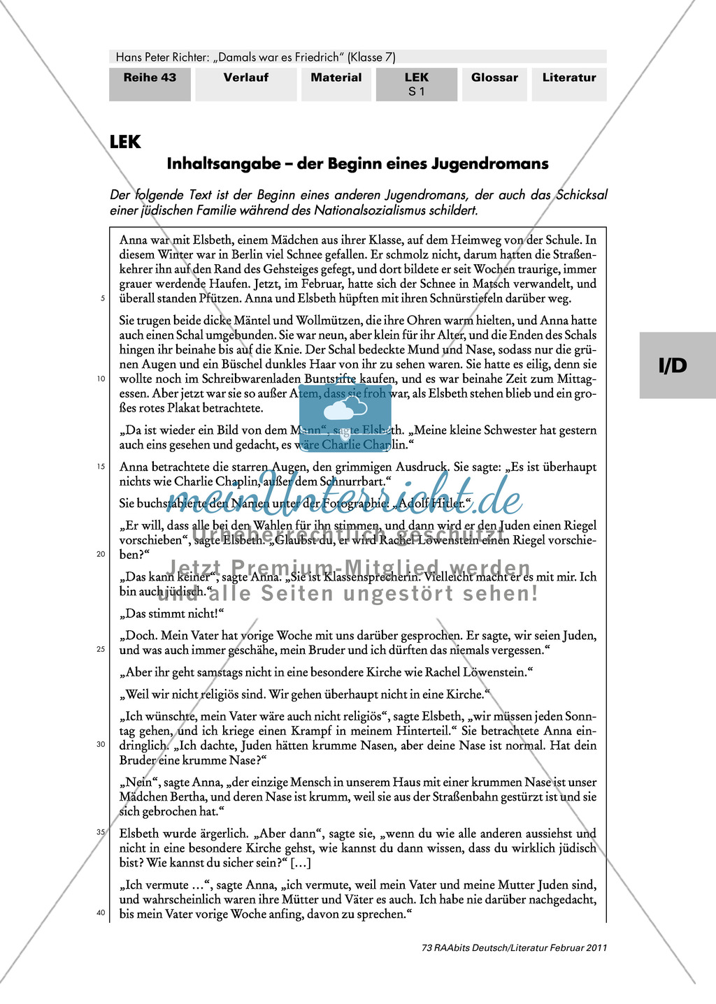 Eine Inhaltsangabe zum Romanbeginn von
