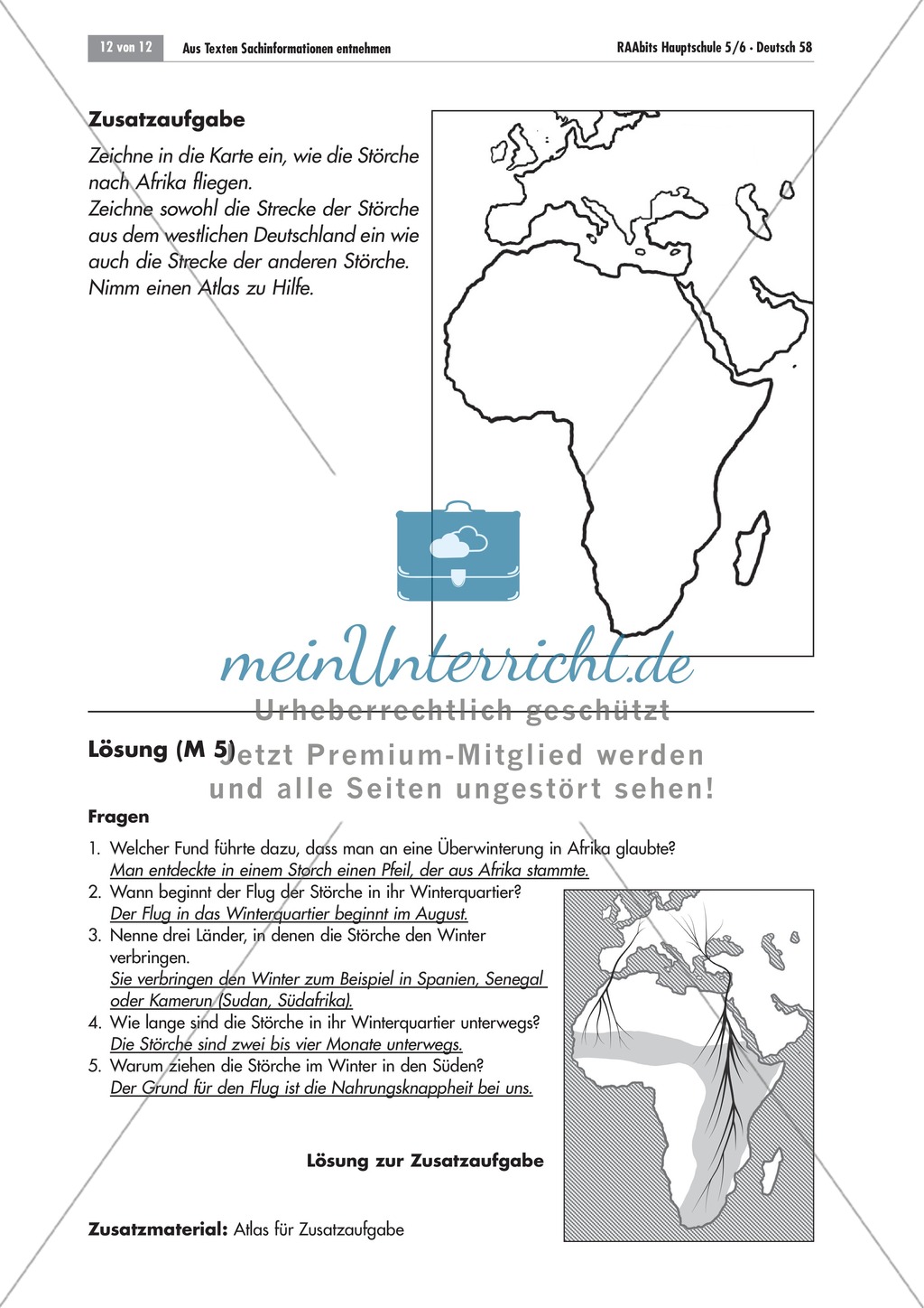 Aus Sachtexten Informationen entnehmen: Text und Fragen zum Thema "Der Weißstorch" Preview 2