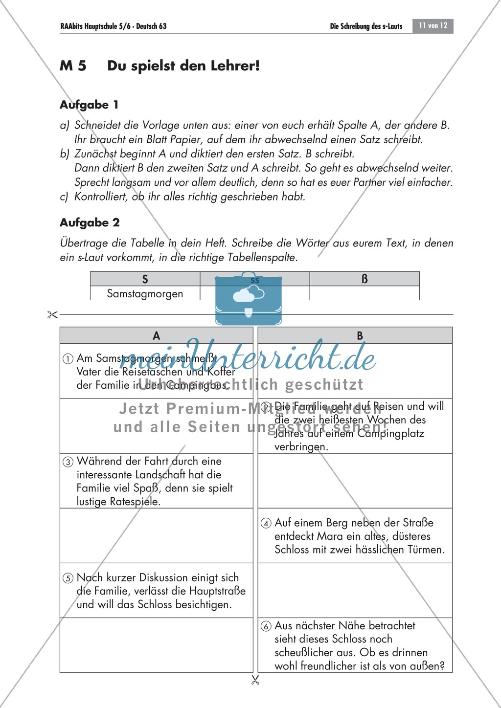 Die Schreibung des s-Lauts: Partnerdiktat + Tabelle zum Eintragen der verschiedenen s-Laute Preview 1