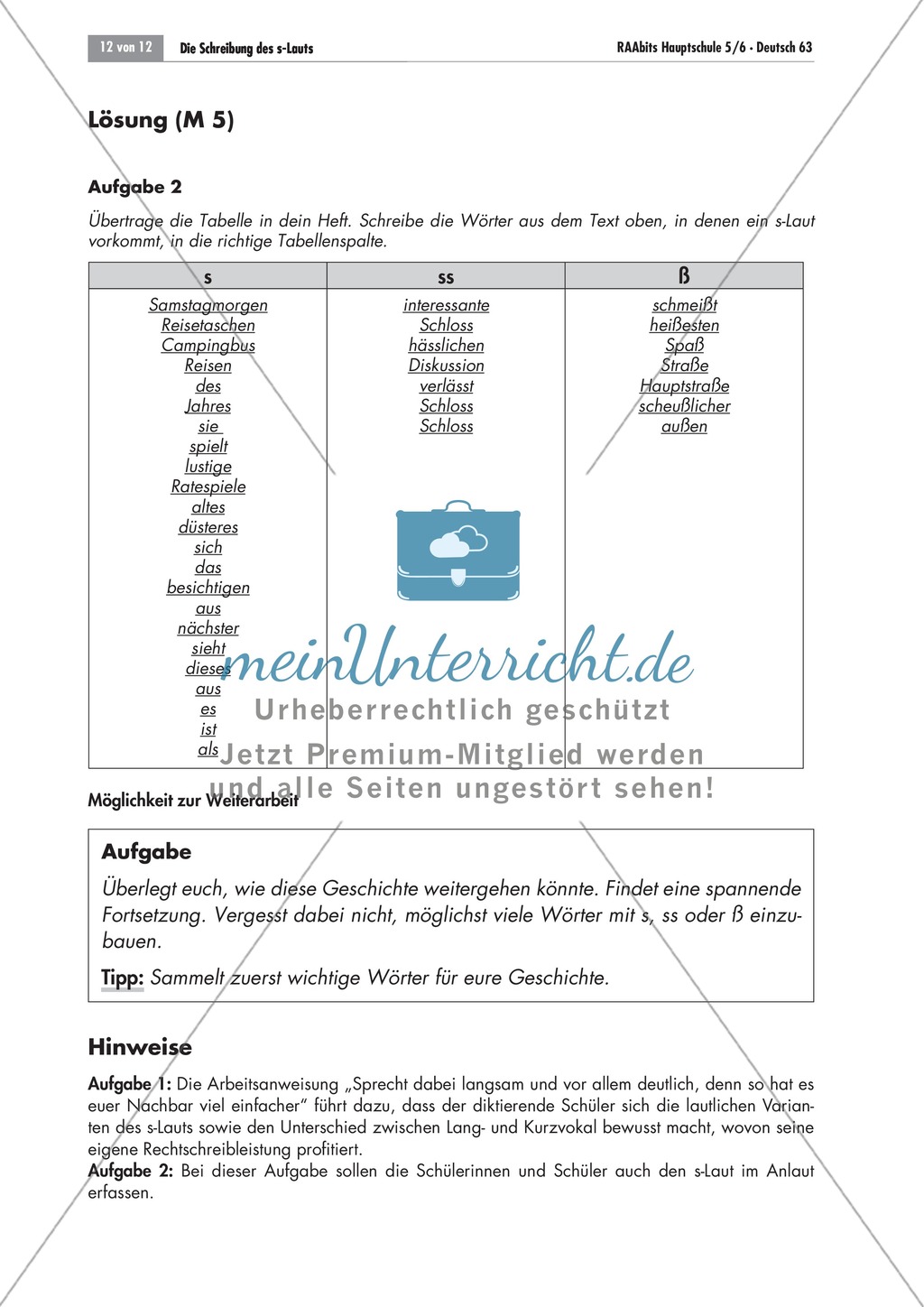 Die Schreibung des s-Lauts: Partnerdiktat + Tabelle zum Eintragen der verschiedenen s-Laute Preview 2
