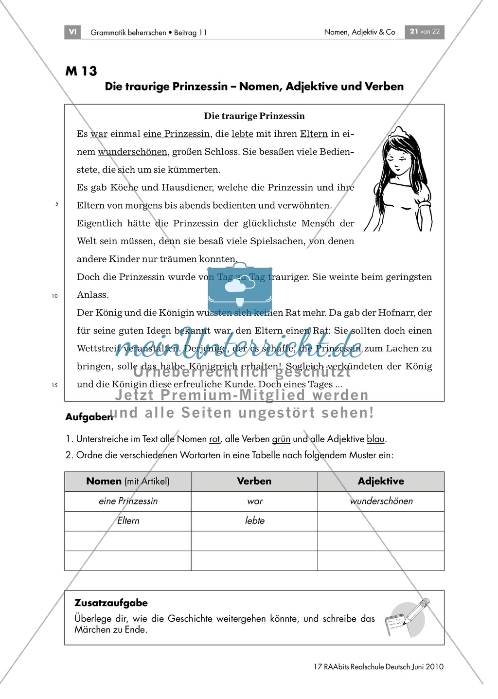 Lernerfolgskontrolle: Die Wortarten Nomen, Adjektiv und Verb anhand eines Märchentextes bestimmen Preview 1