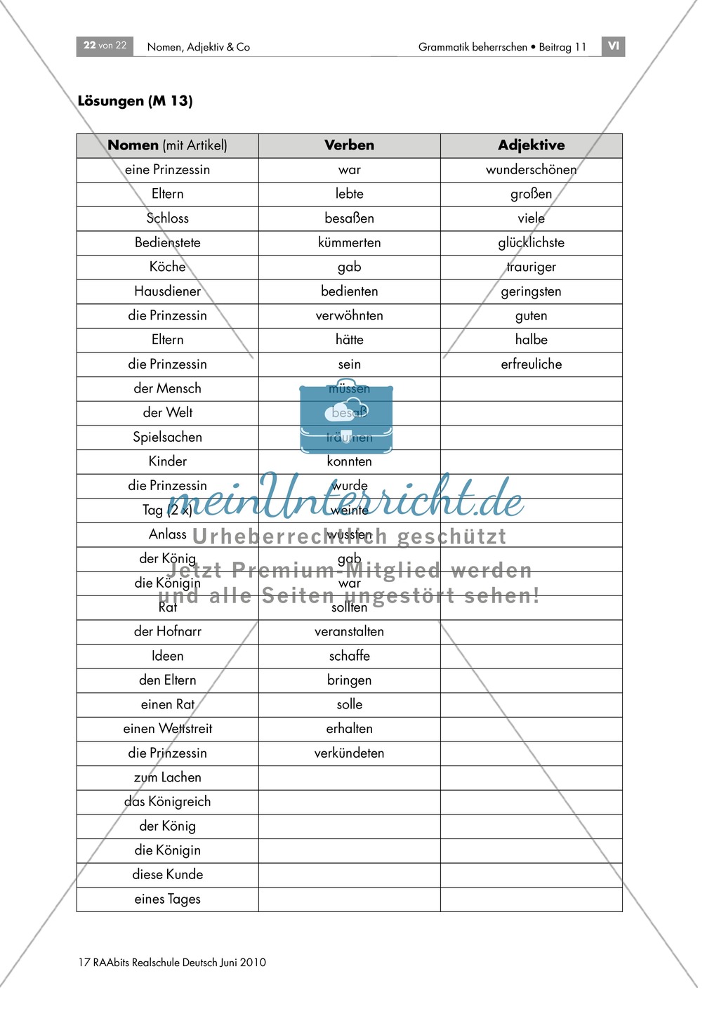 Lernerfolgskontrolle: Die Wortarten Nomen, Adjektiv und Verb anhand eines Märchentextes bestimmen Preview 2
