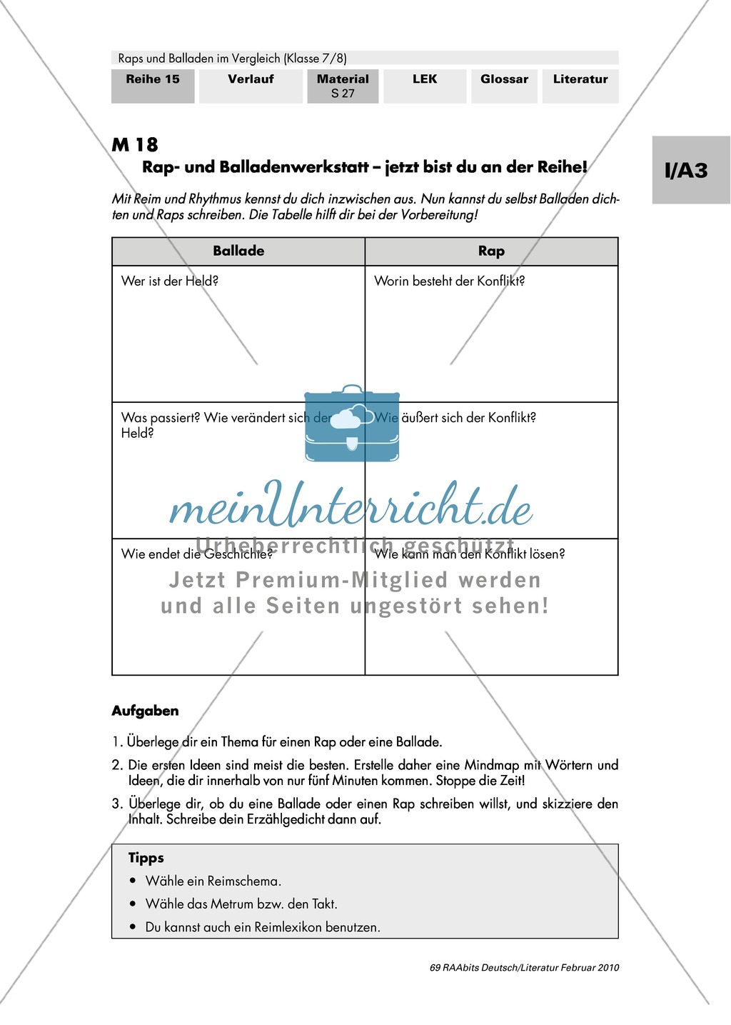 Selbst dichten und vortragen: Rap und Ballade + Merkmale Preview 2