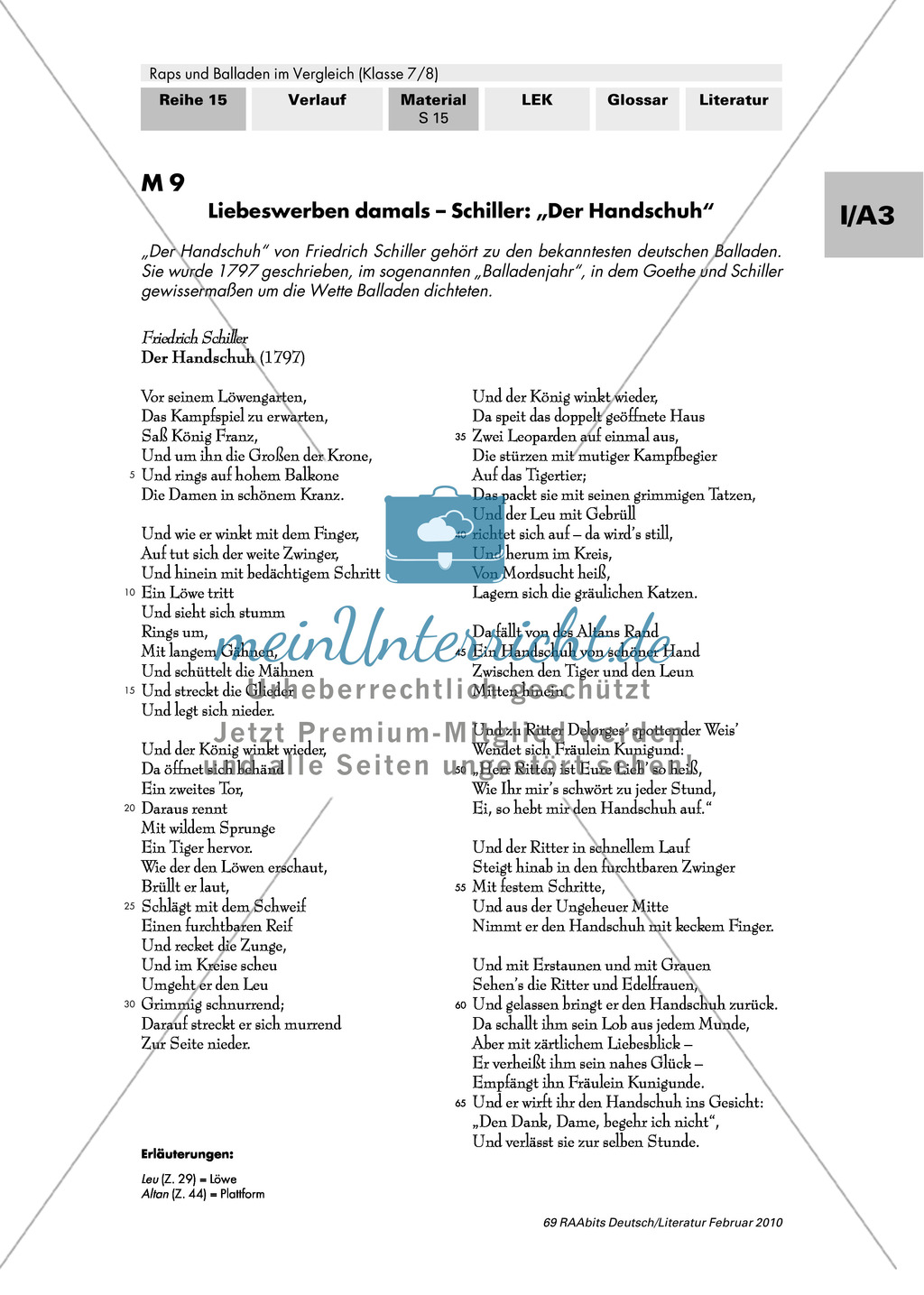 Liebeswerben damals + das richtige Reimschema einhalten am Beispiel: Schiller: "Der Handschuh" Preview 2