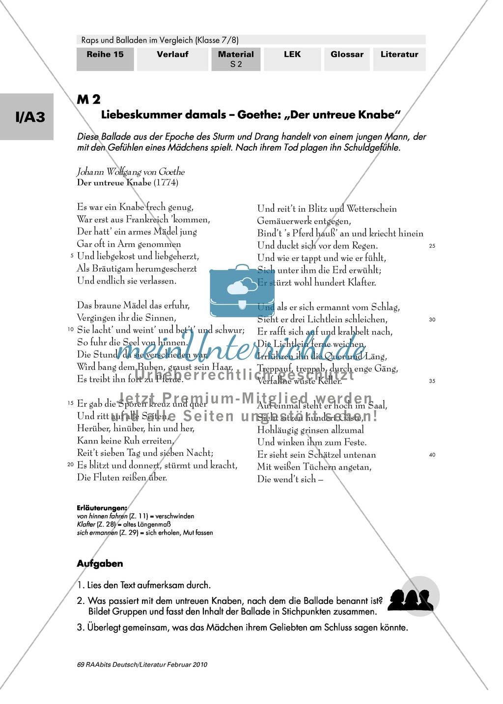 Ballade: Goethes "Der untreue Knabe" zum Thema Liebeskummer analysieren Preview 1