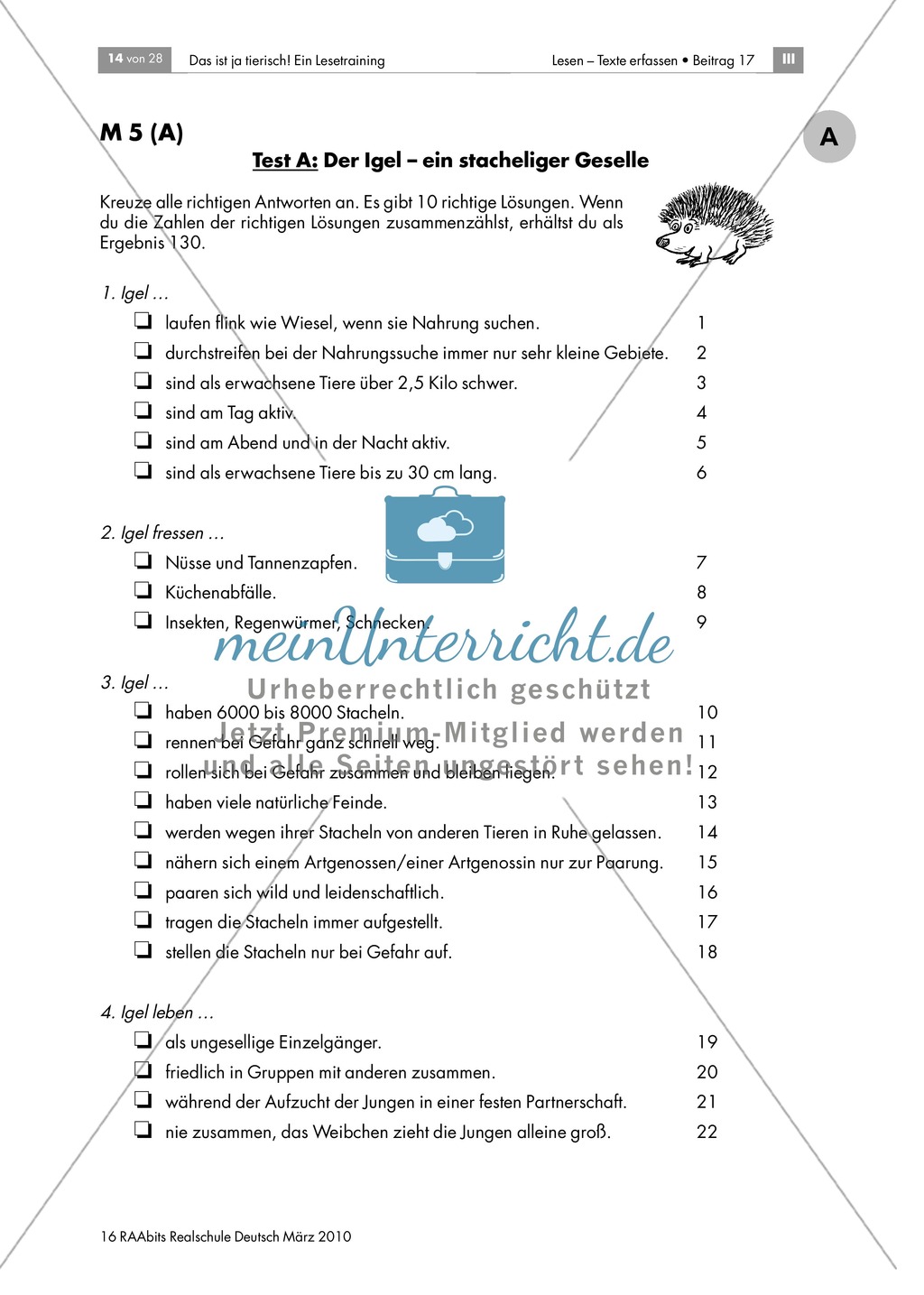 Leseübungen anhand von Sachtexten über Tiere: Thema Igel Preview 4