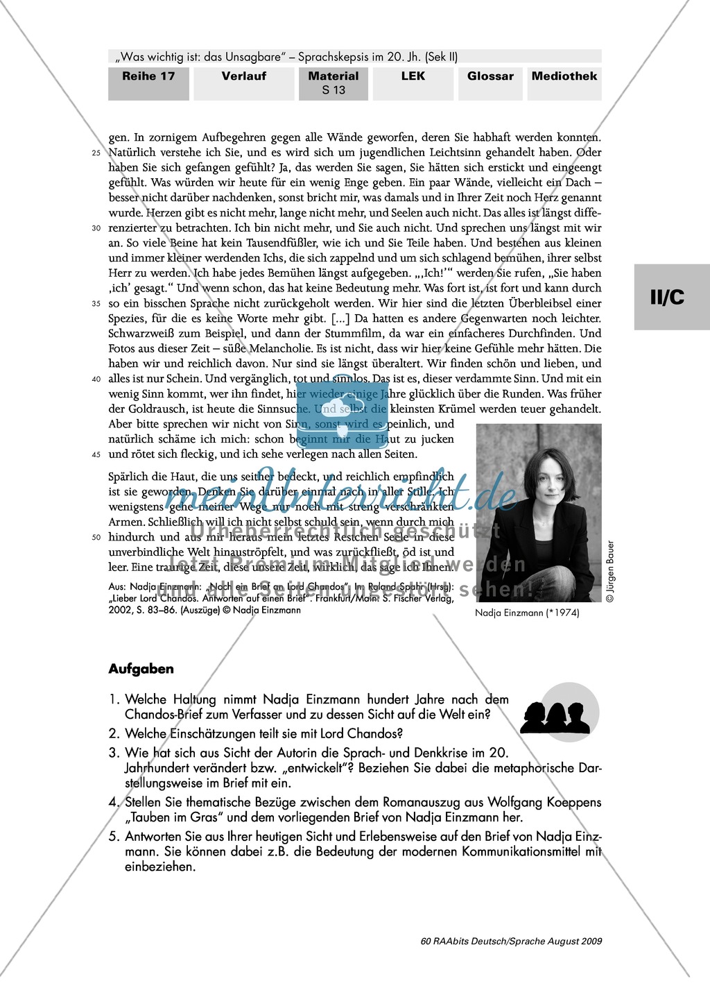 Die Entwicklung der Sprachkrise nach dem Chandos-Brief am Beispiel: Nadja Einzmann: ?Noch ein Brief an Lord Chandos? Preview 2