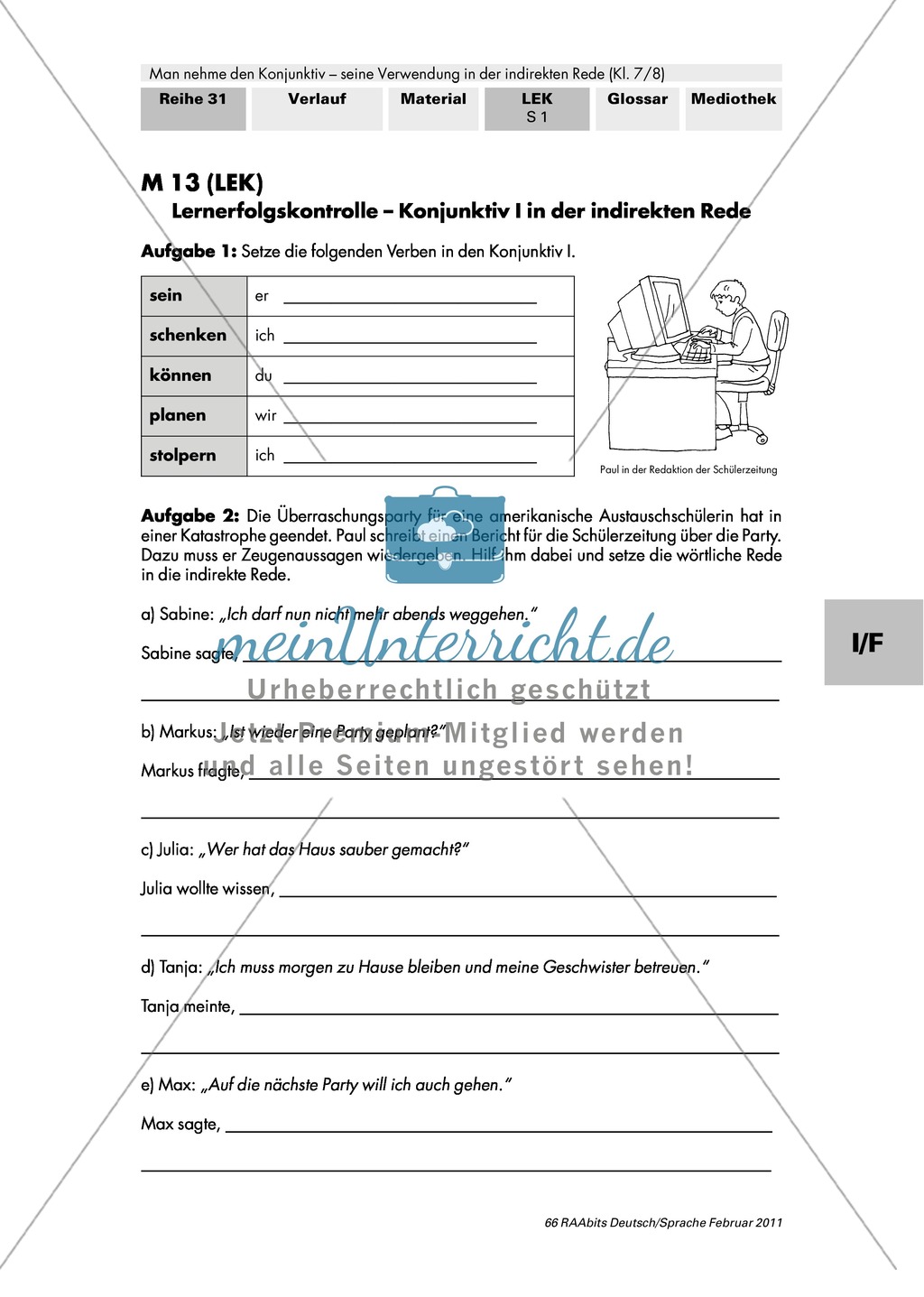 Lernerfolgskontrolle zum Konjunktiv I in der indirekten Rede Preview 1