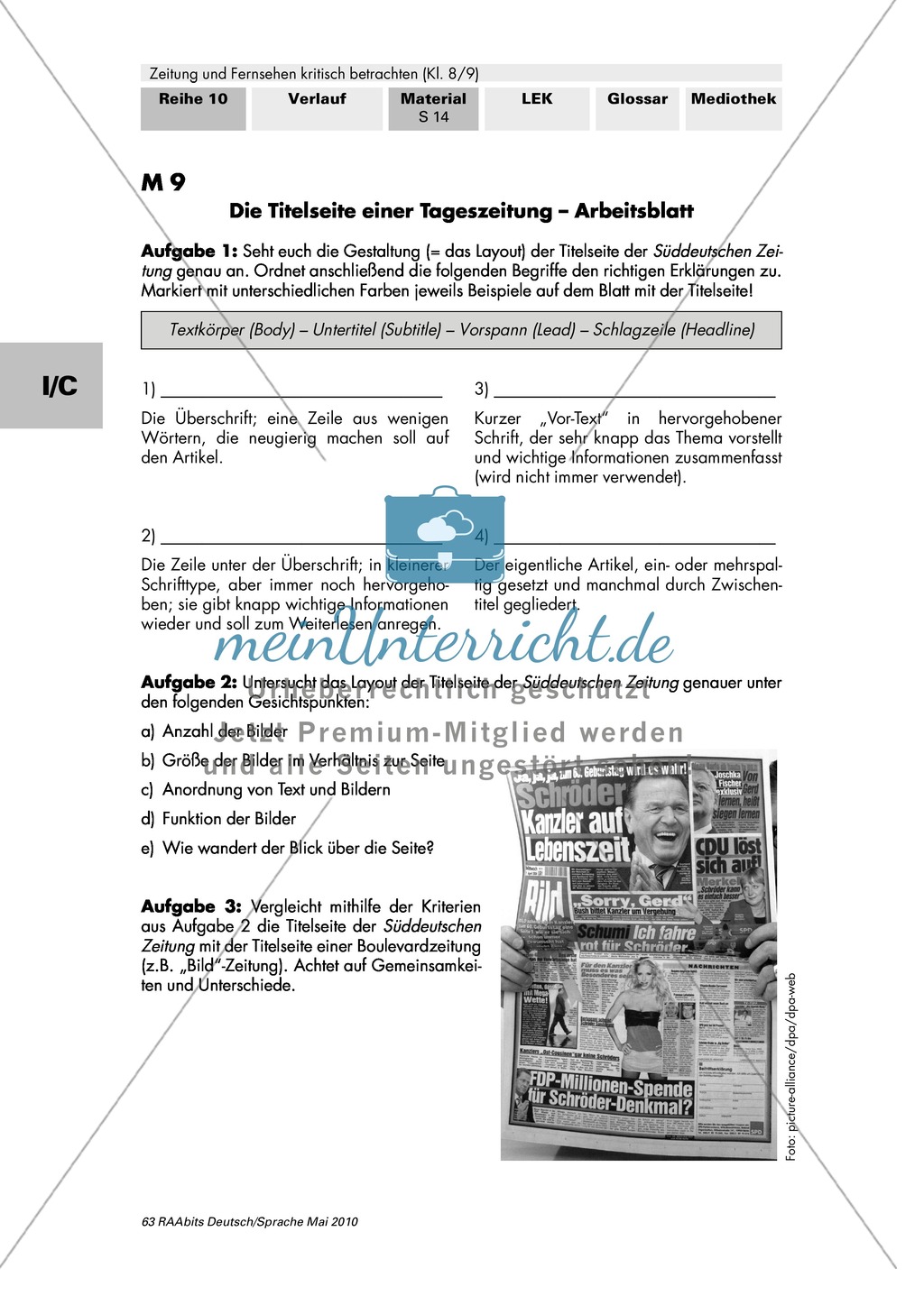Titelseite einer Tageszeitung und Wirkung der Bilder Preview 2