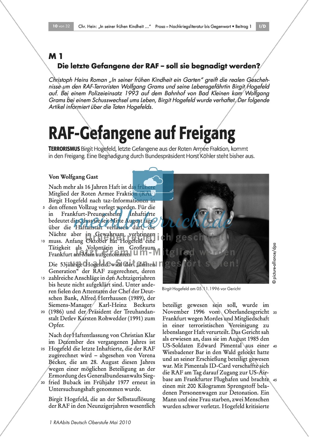 Zeitgeschichtlicher Hintergrund (RAF) und grobe inhaltliche Erfassung des Romans "In seiner frühen Kindheit ein Garten" Preview 1