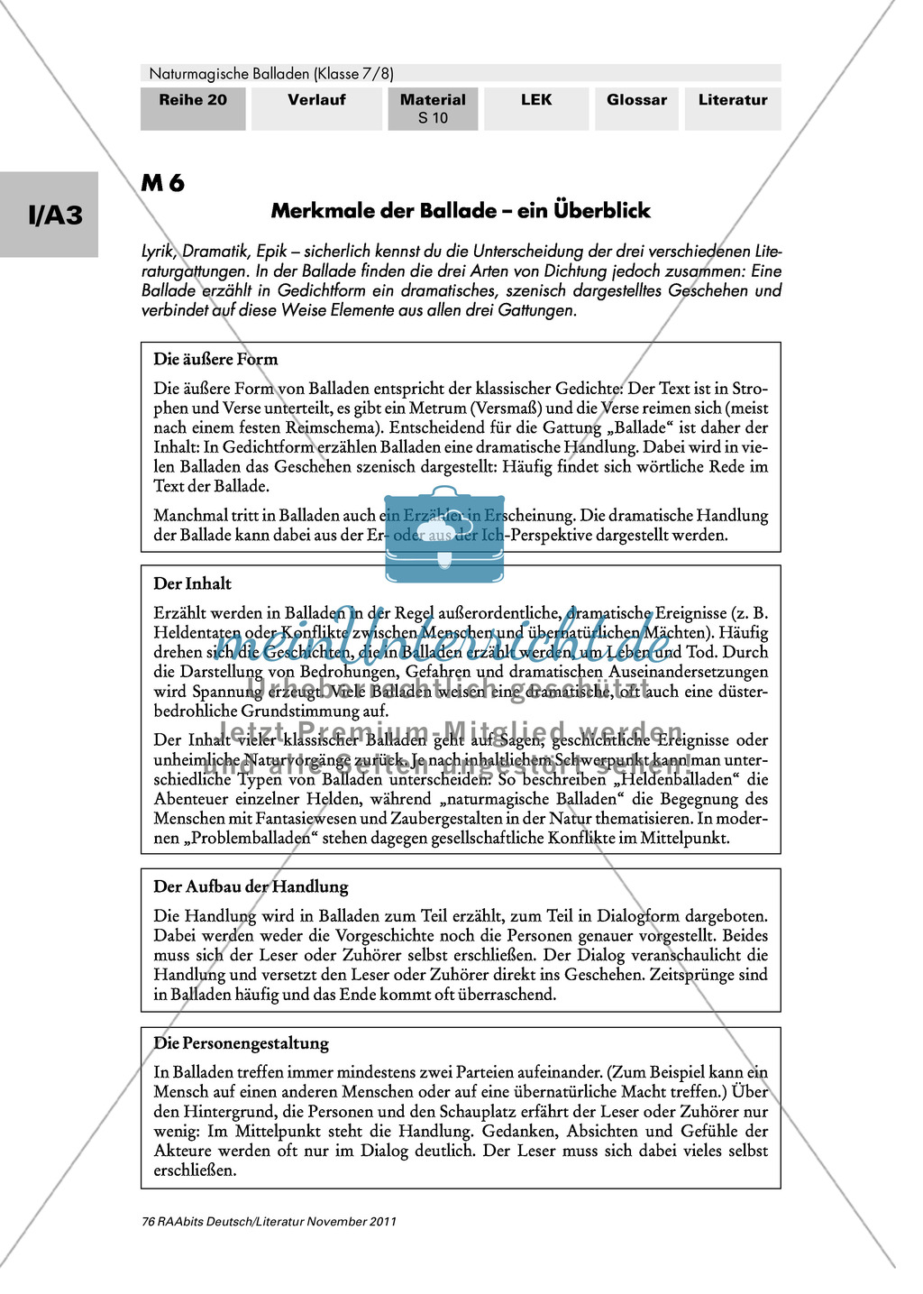 Merkmale von Balladen erarbeiten. Mit Infotext und Tabelle zum ausfüllen. Preview 1