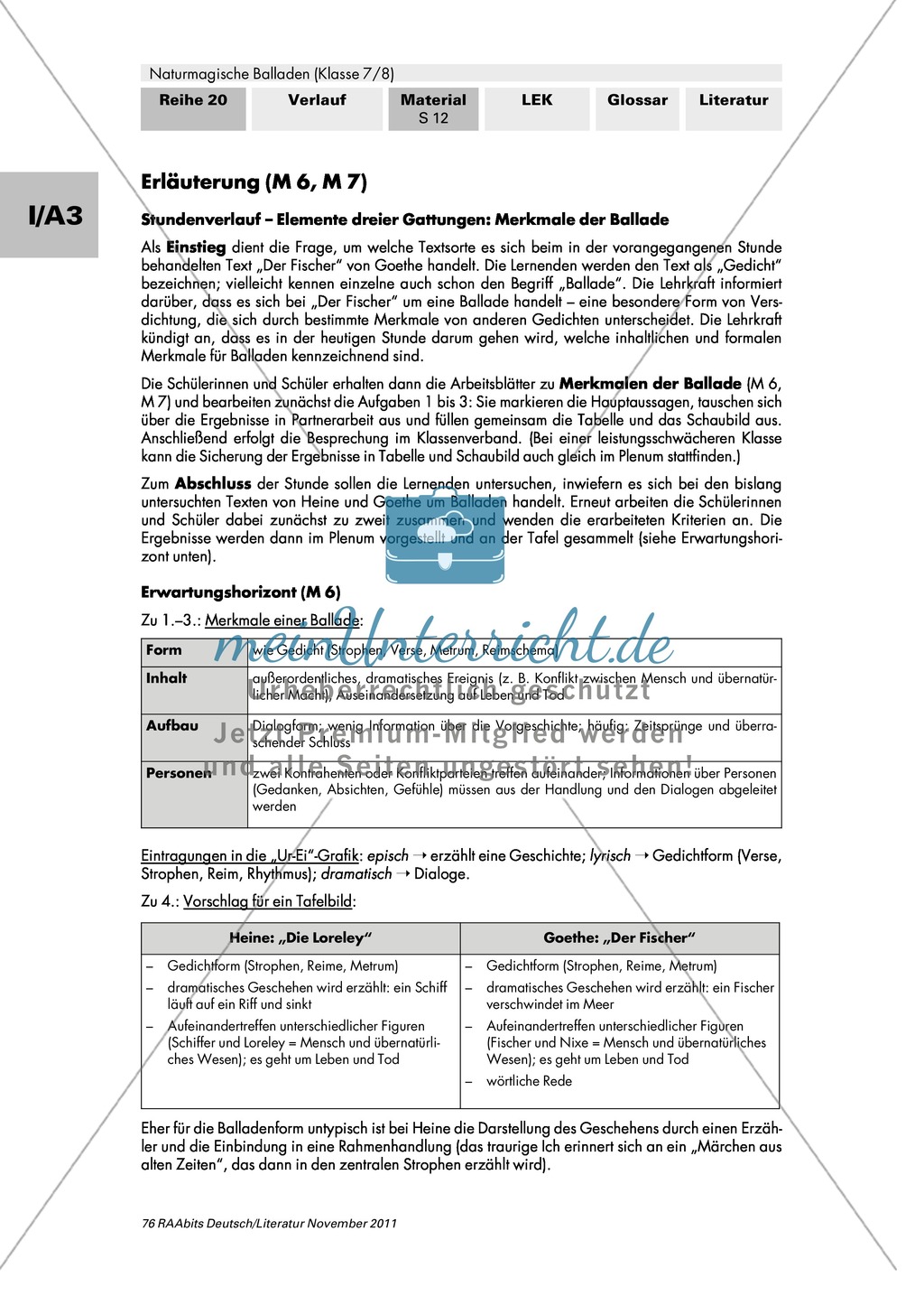 Merkmale von Balladen erarbeiten. Mit Infotext und Tabelle zum ausfüllen. Preview 3