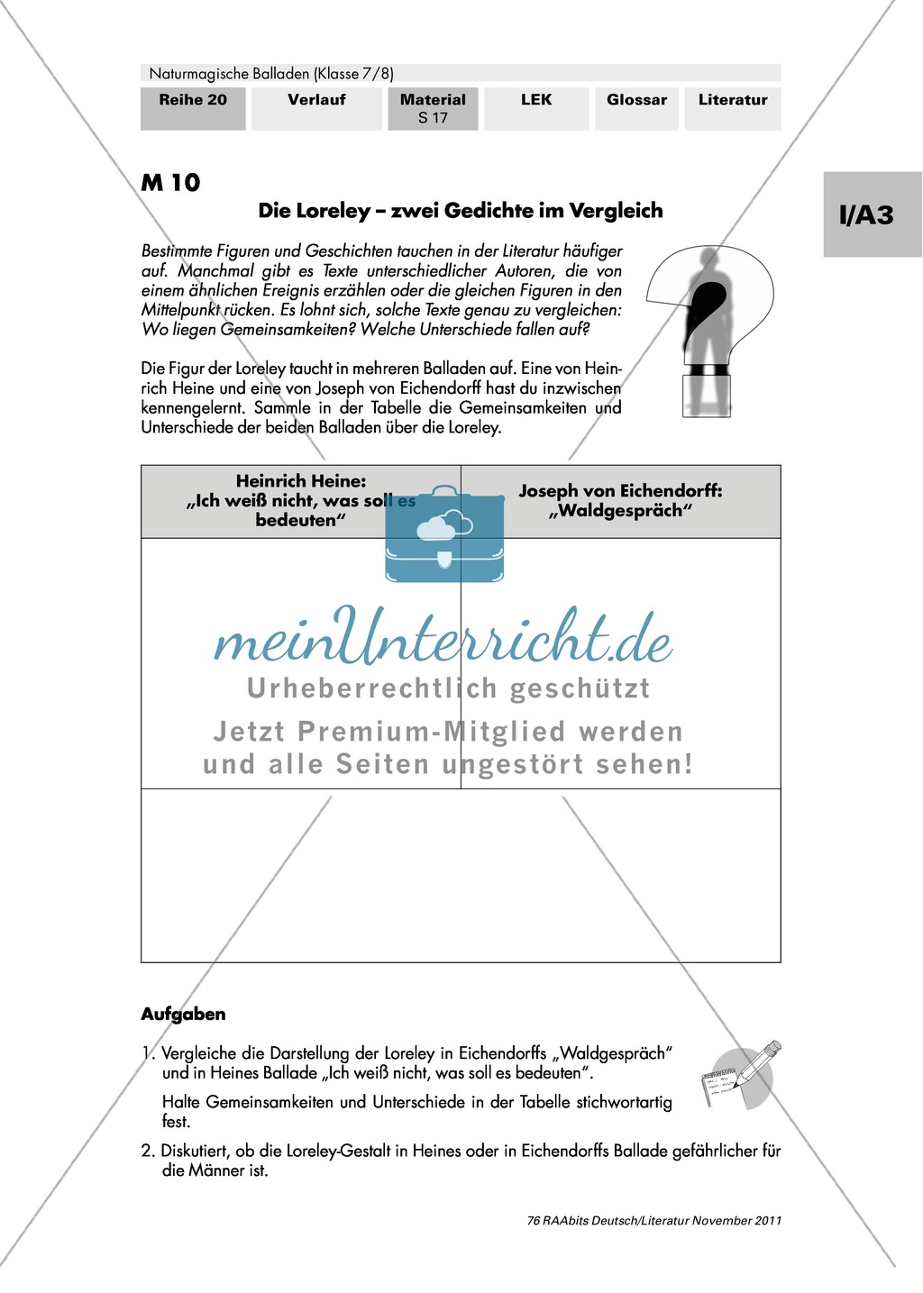Die Loreley bei Heine und Eichendorff vergleichen Preview 1