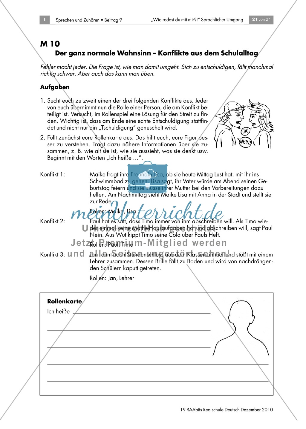 Konflikte sprachlich lösen am Beispiel des Jugendbuchs