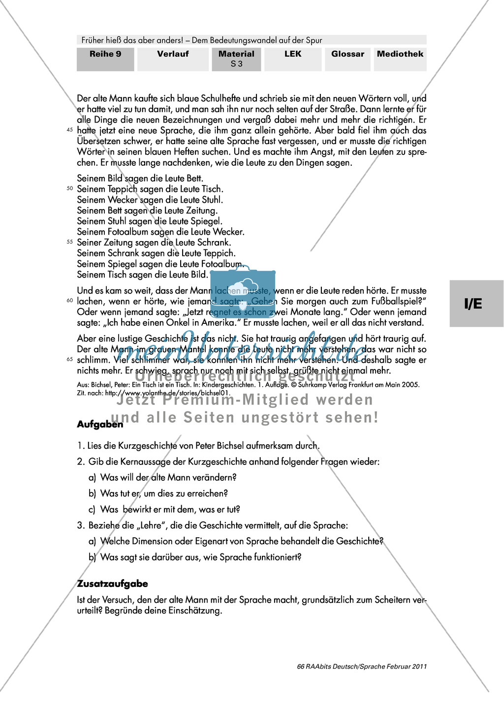 Dem Bedeutungswandel auf der Spur - Was verstehen wir eigentlich unter Bedeutung? Eine Kurzgeschichte von Peter Bichsel als Ausgangspunkt Preview 2
