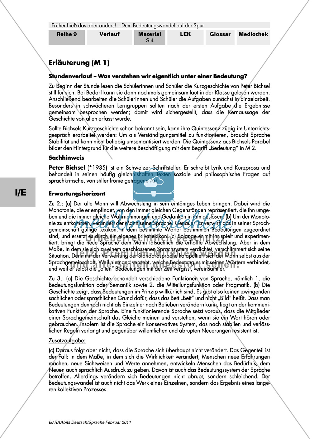 Dem Bedeutungswandel auf der Spur - Was verstehen wir eigentlich unter Bedeutung? Eine Kurzgeschichte von Peter Bichsel als Ausgangspunkt Preview 3