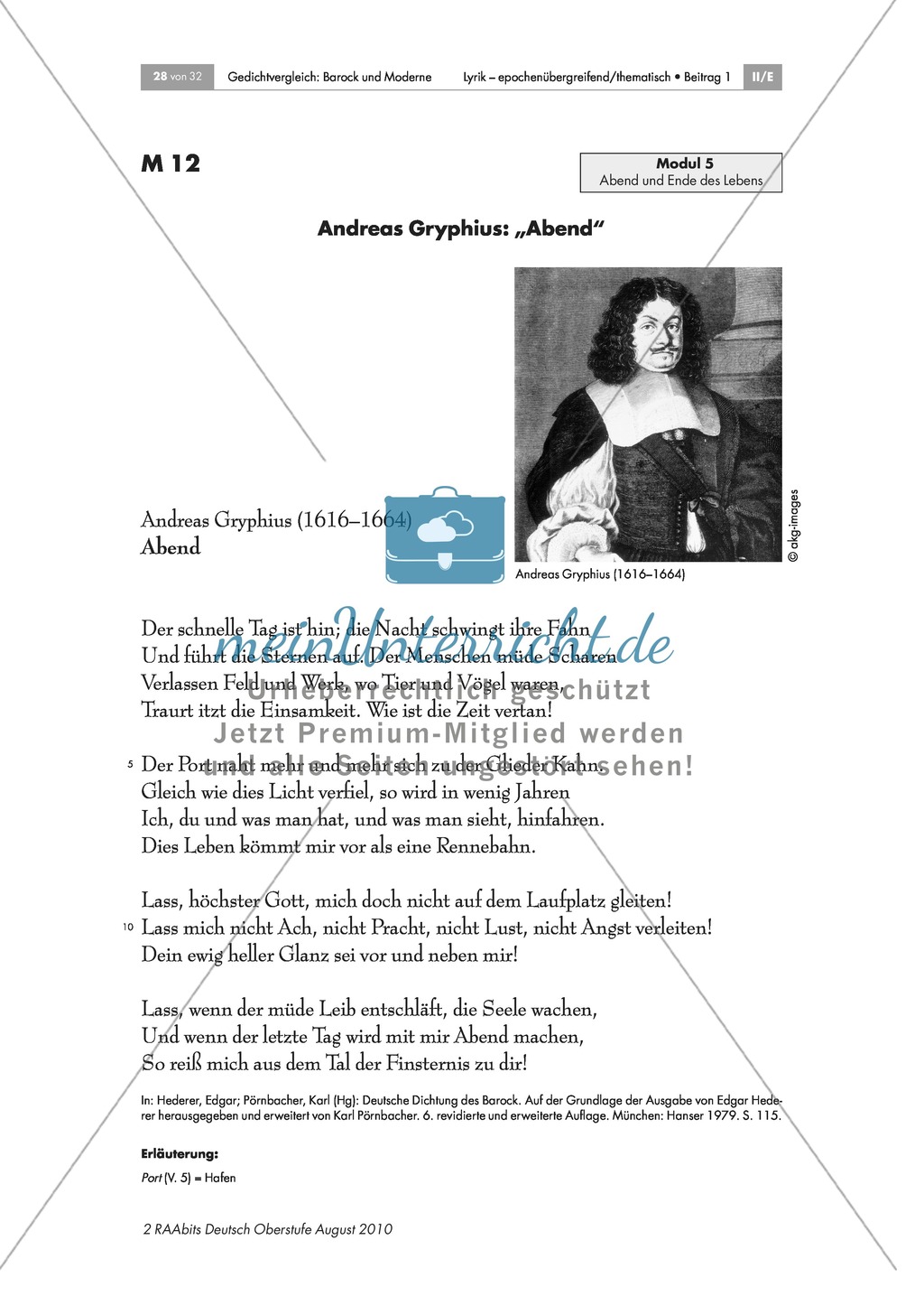 Gedicht: Andreas Gryphius: "Abend" Preview 1