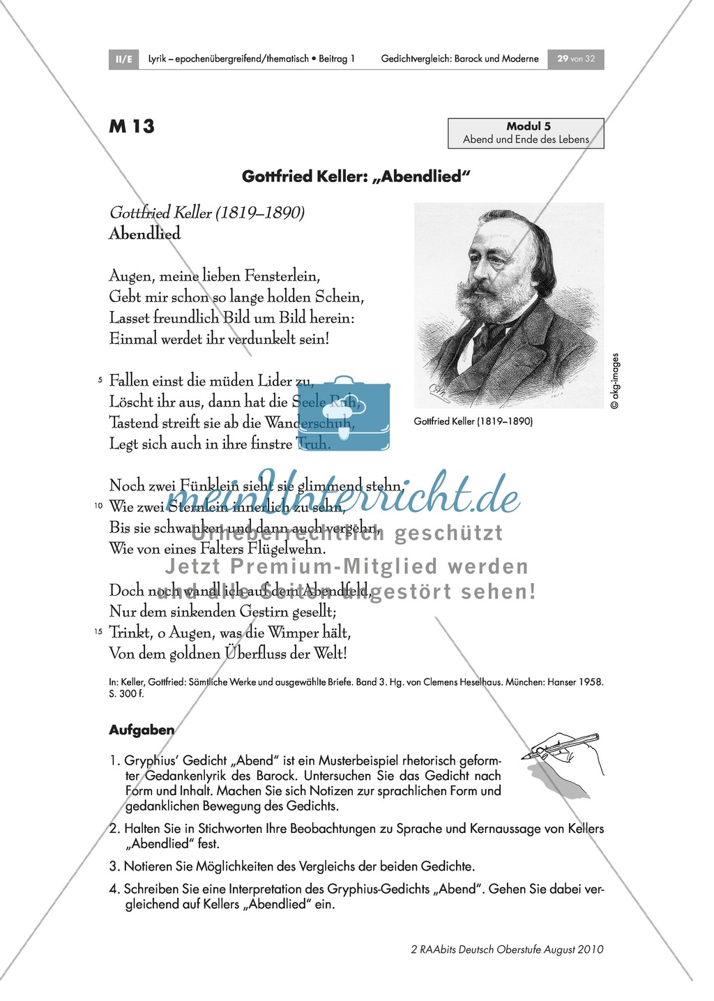 Gedicht: Gottfried Keller "Abendlied" Preview 1