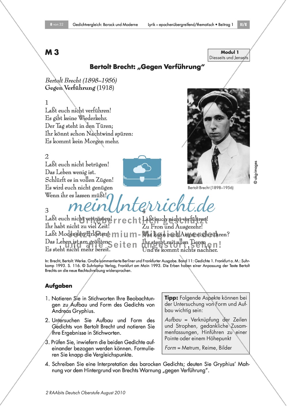 Gedicht: Bertolt Brecht: "Gegen Verführung" Preview 1