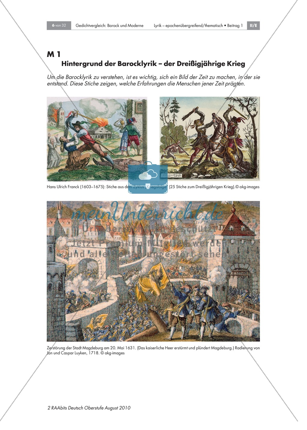 Gedichtvergleich barocker Gedichte mit moderner Lyrik: Gegen Verführung: Diesseits und Jenseits: Bilder zu Dreißigjährigem Krieg + Andreas Gryphius: "Es ist alles eitel" + Bertolt Brecht: "Gegen Verführung" + Gedichtvergleich + Gliederung des Aufsatzes: Z Preview 11