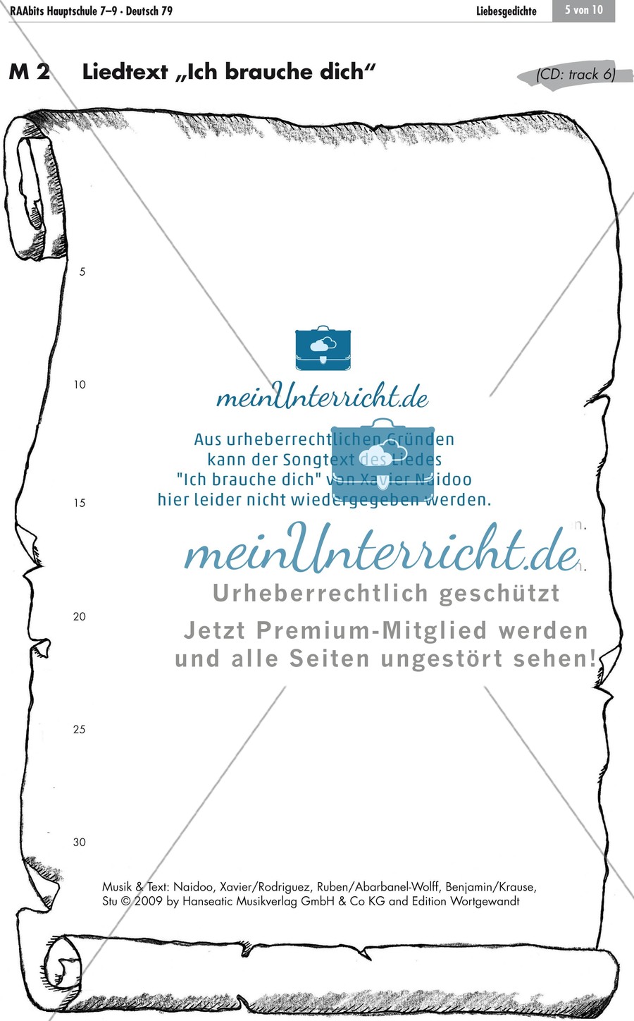 Liedtext untersuchenl: Xavier Naidoo: "Ich brauche dich" + Reimwörter + Reimschema Preview 3
