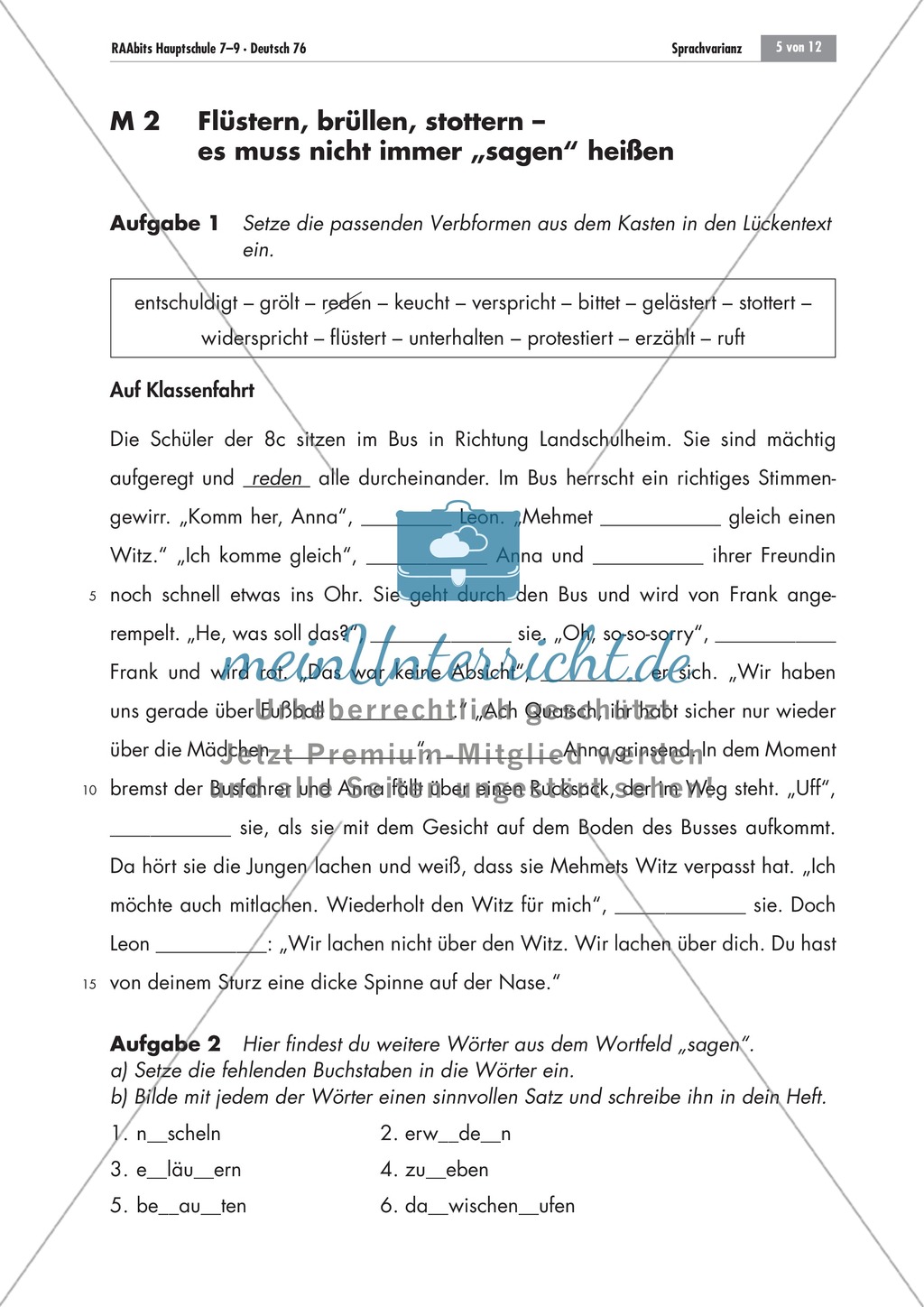 Lückentext zu Wortfeld