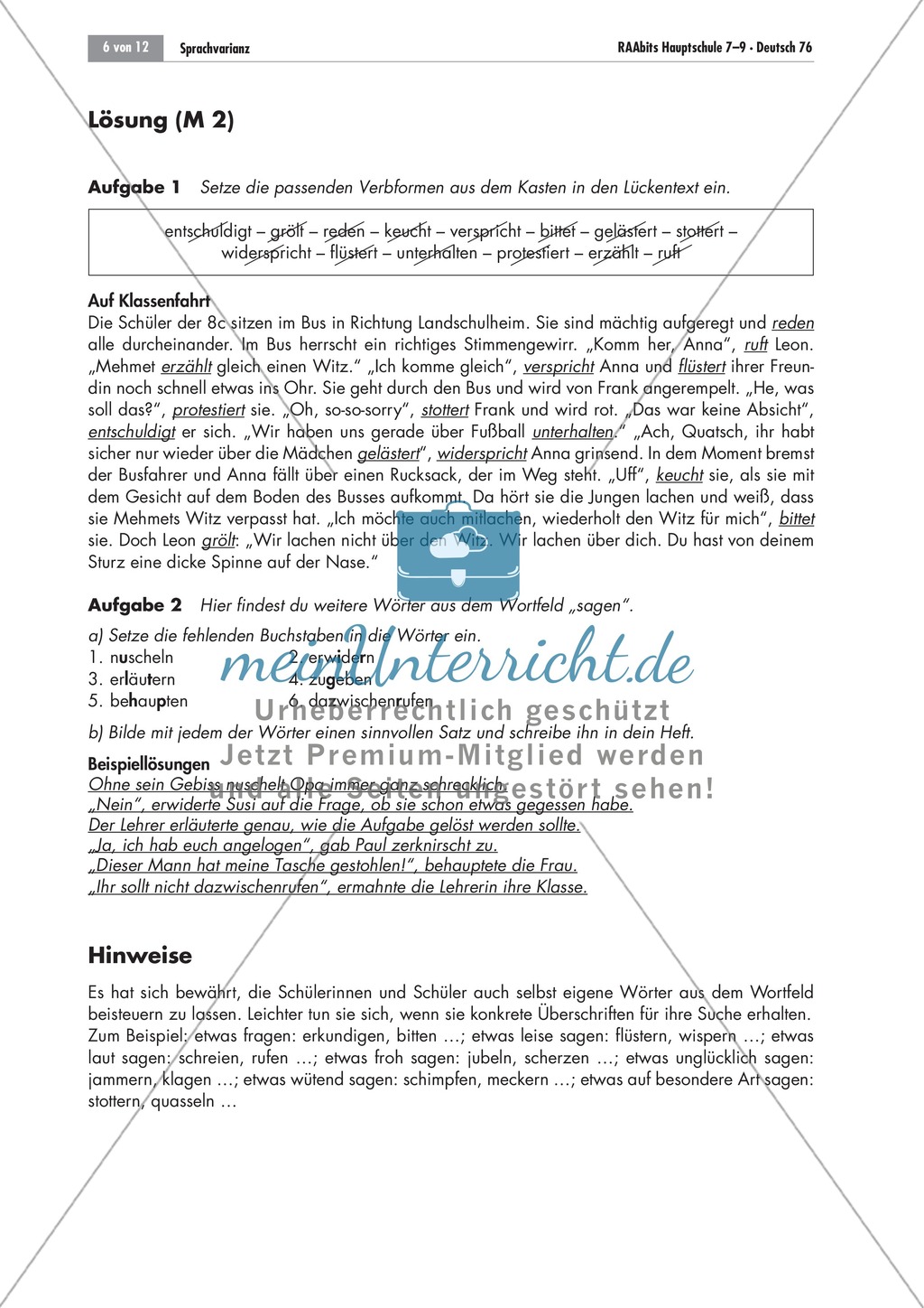 Lückentext zu Wortfeld