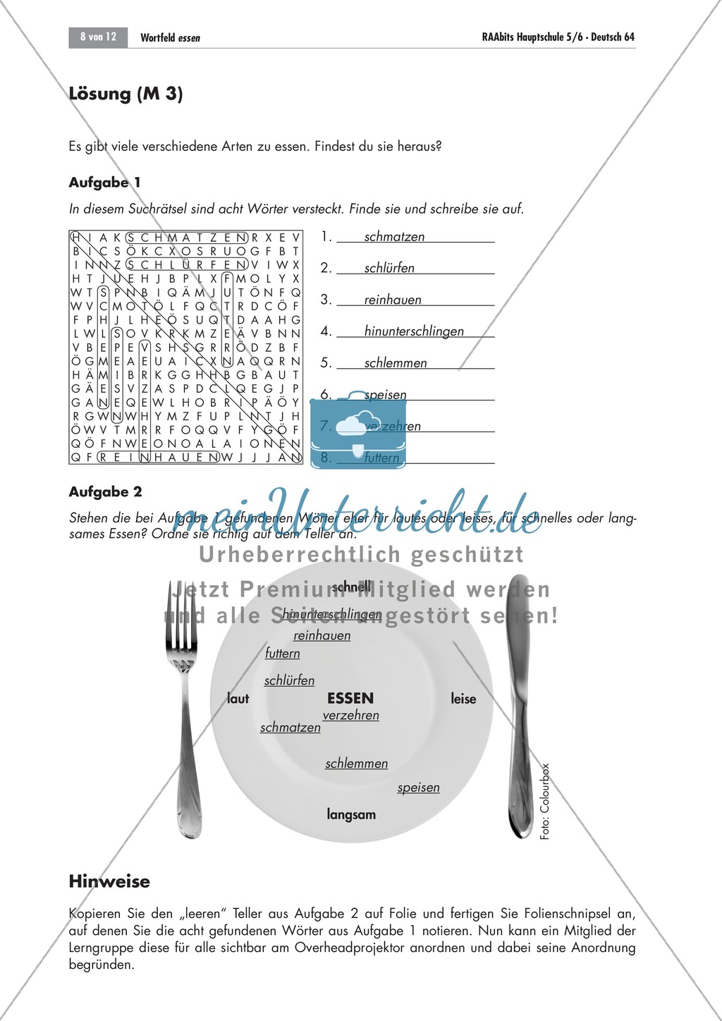 Reflexion über Sprache: Das Wortfeld "essen" Preview 8
