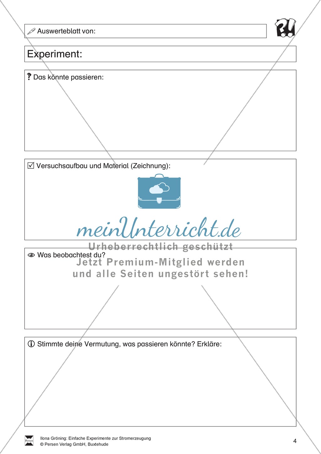 Schülerversuch, Aufgaben und Erläuterungen zur Volta'schen Säule Preview 1