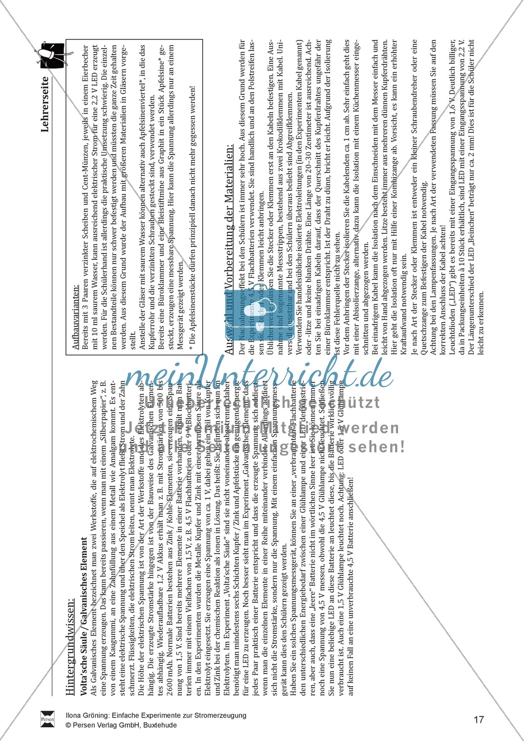 Schülerversuch, Aufgaben und Erläuterungen zur Volta'schen Säule Preview 5