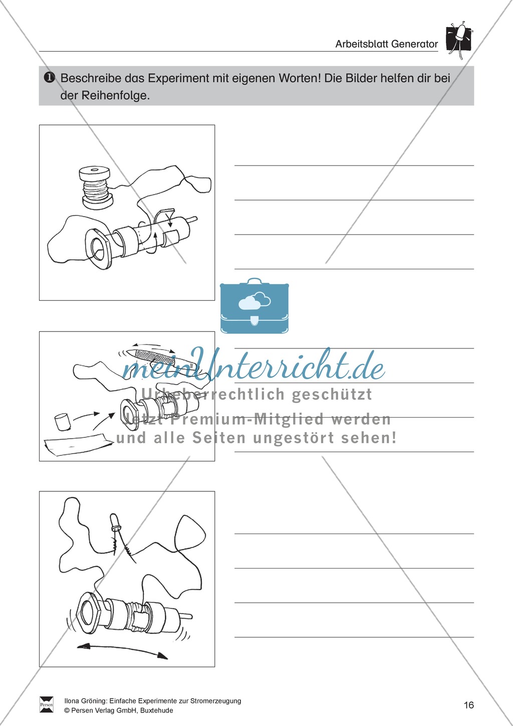 Schülerversuch, Aufgaben und Erläuterungen zum elektrischen Generator. Preview 6