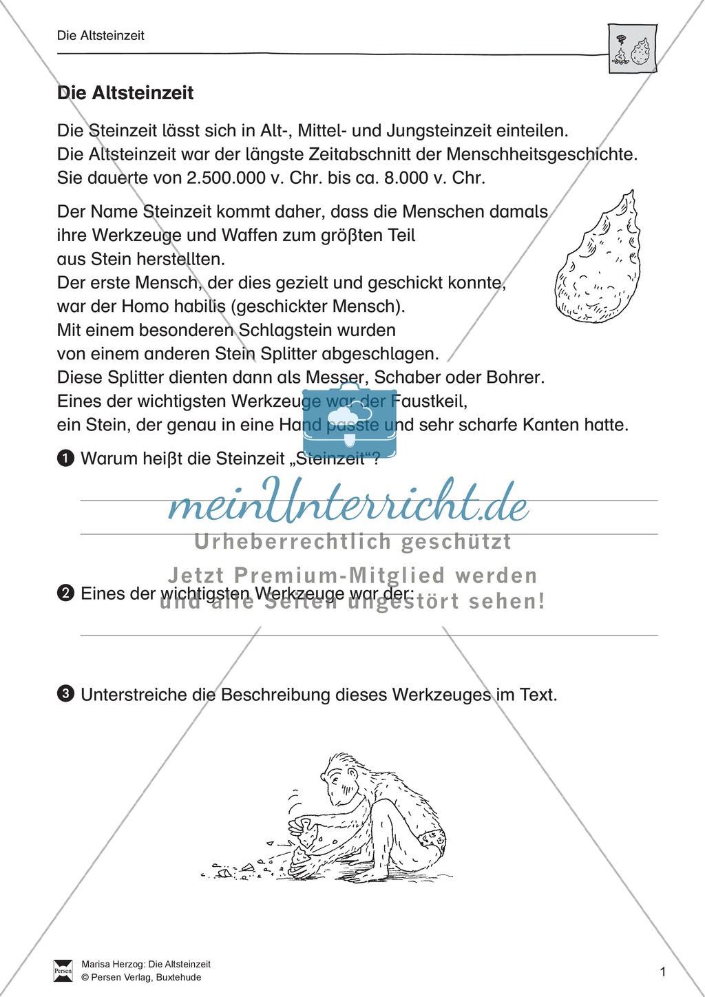 Allgemeine Einführung zur Altsteinzeit: Arbeitsmaterial mit Erläuterungen Preview 1