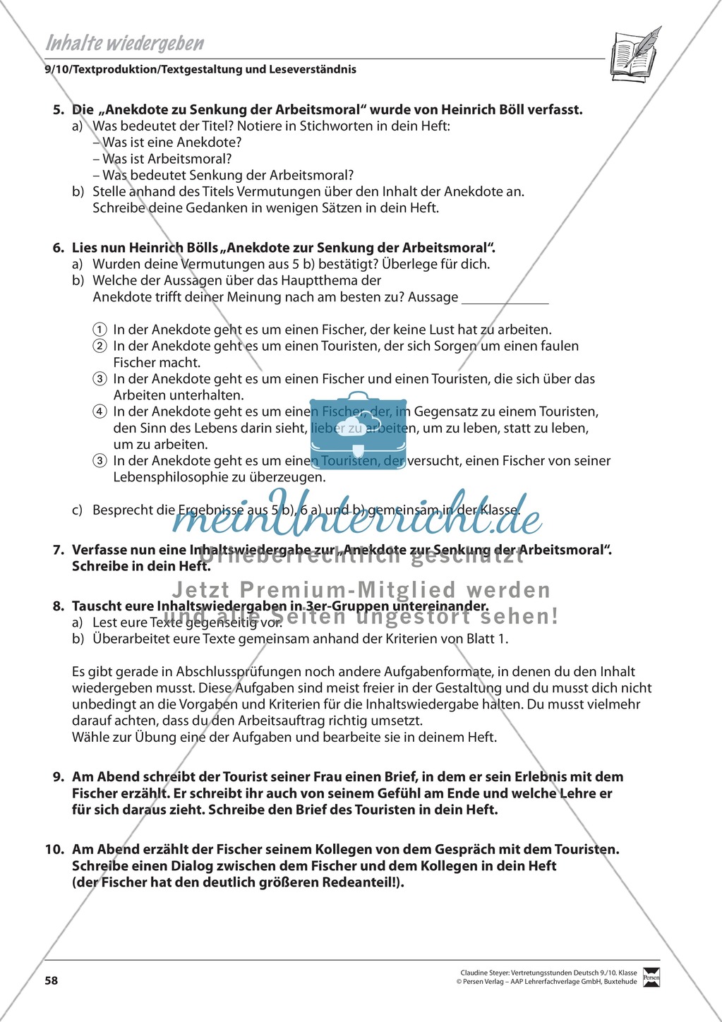 Inhaltliche Reduktion und Textwiedergabe, binnendifferenziert Preview 2