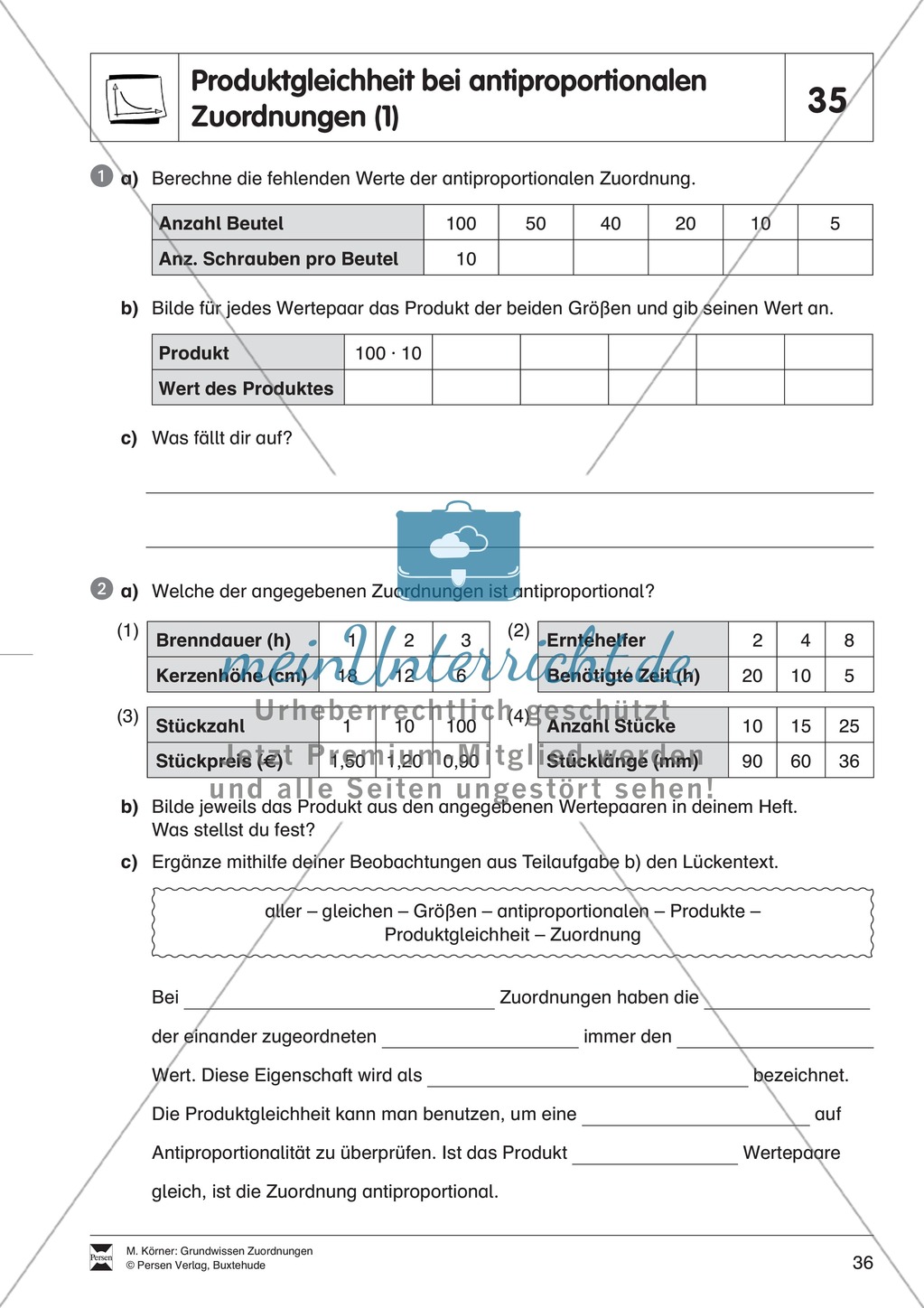 Produktgleichheit bei antiproportionalen Zuordnungen Preview 1