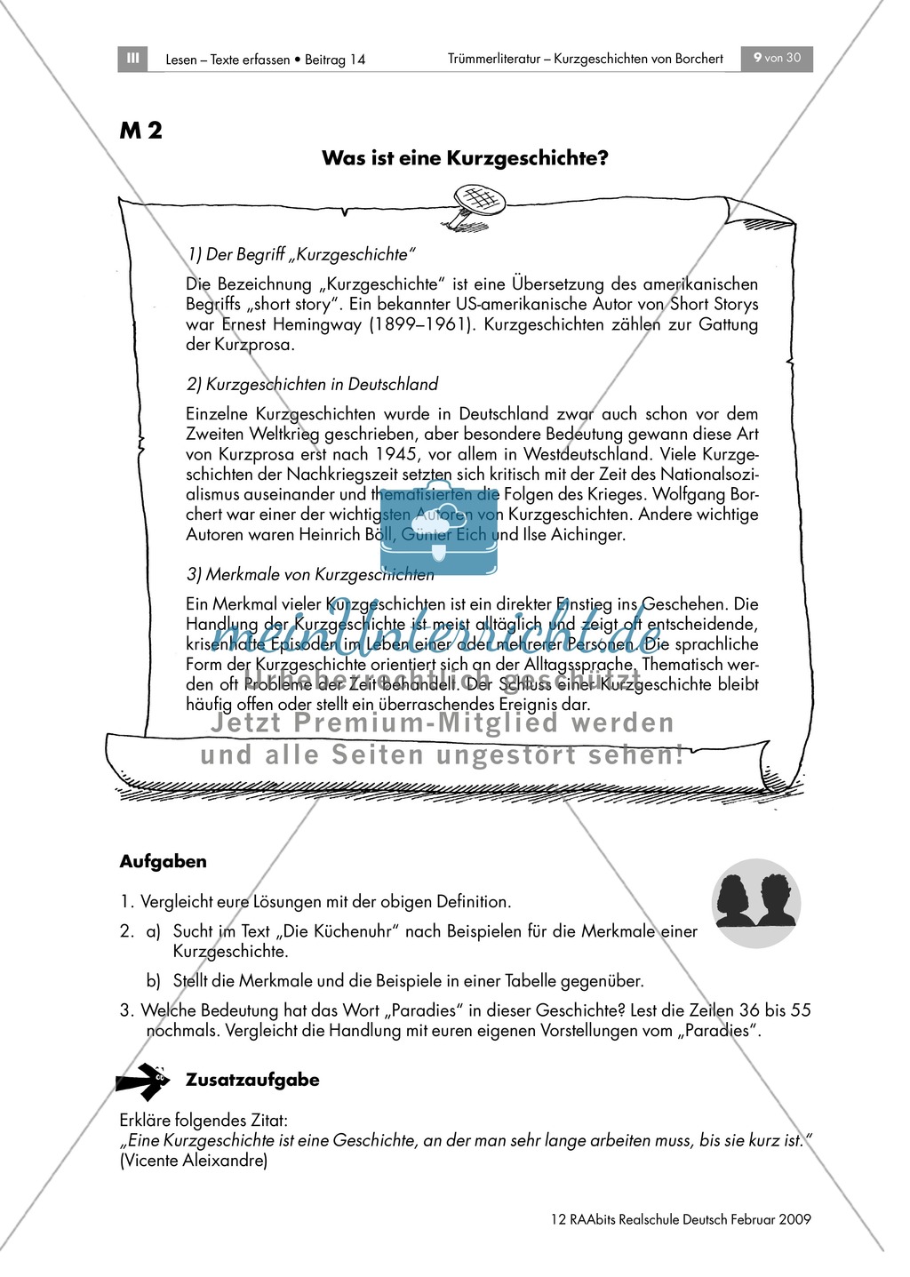 Merkmale einer Kurzgeschichte anhand von Borcherts "Die Küchenuhr" Preview 3
