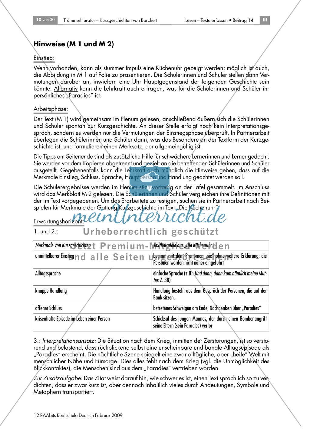 Merkmale einer Kurzgeschichte anhand von Borcherts "Die Küchenuhr" Preview 4