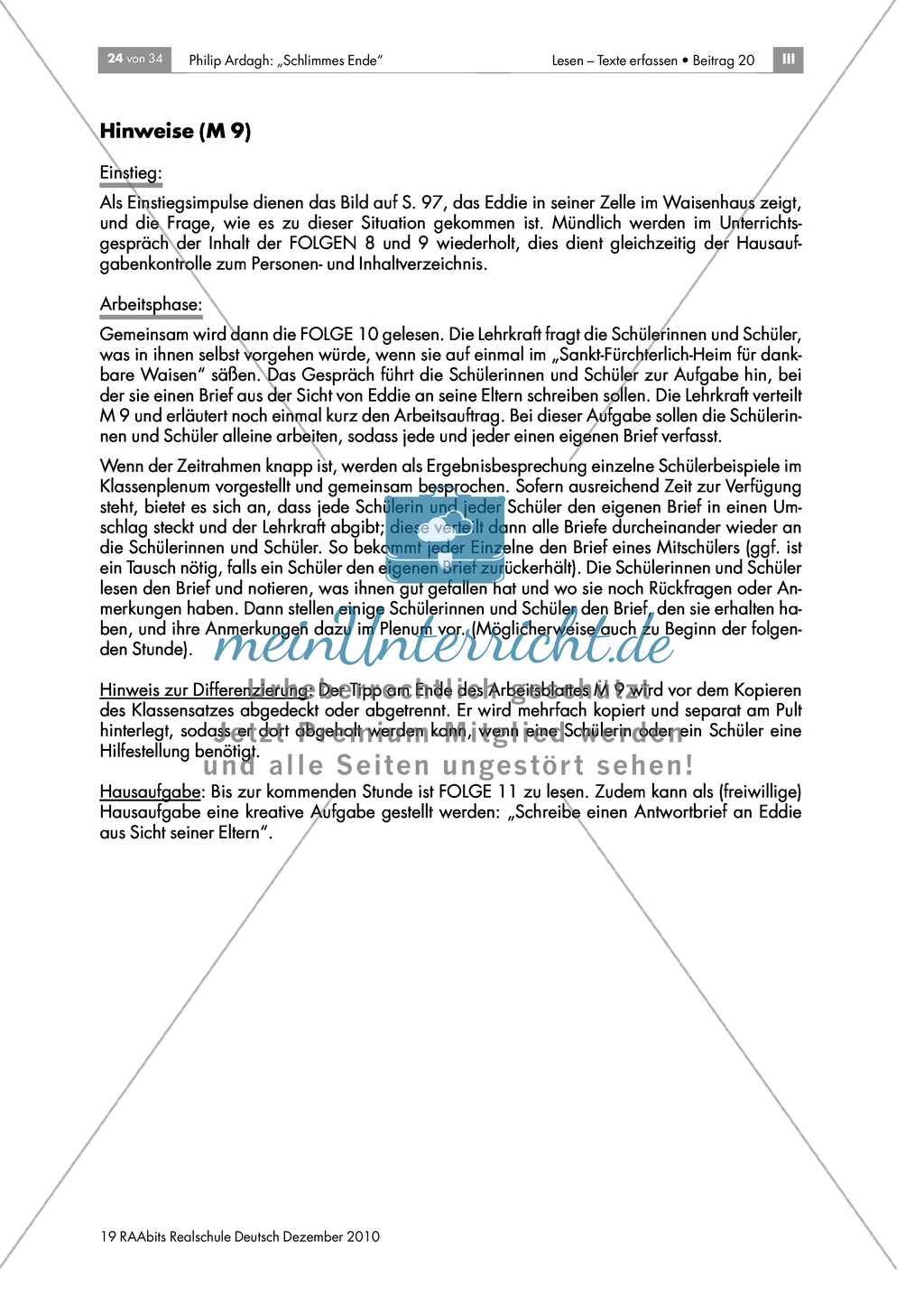 Perspektivenübernahme einer Hauptfigur durch Schreiben eines Briefes am Beispiel von "Schlimmes Ende" von Philip Ardagh Preview 2