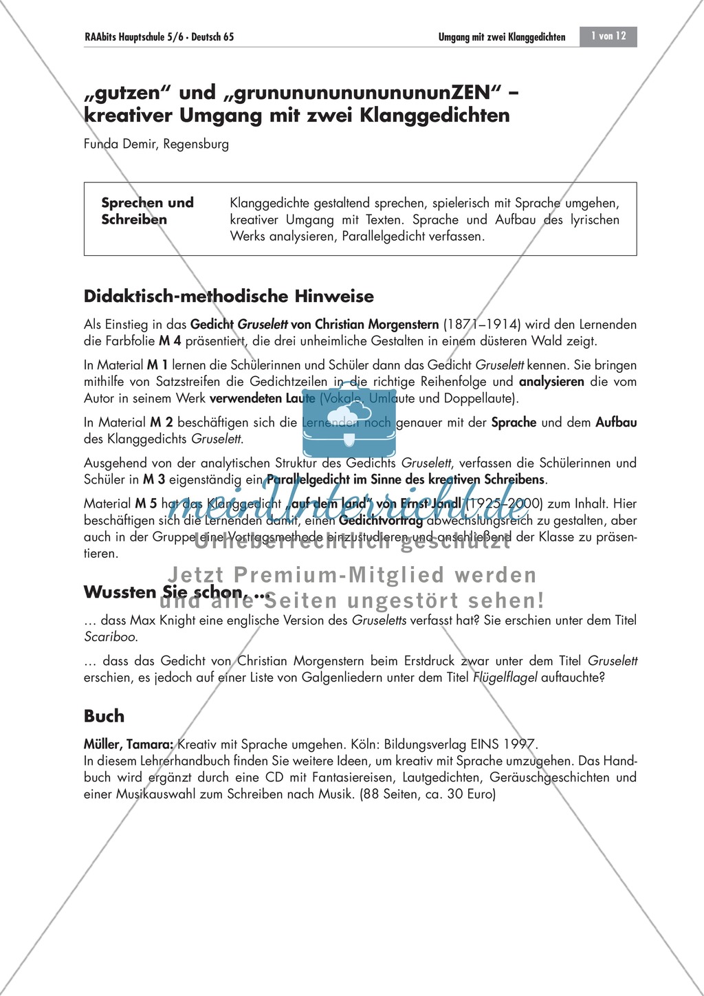 Umgang mit Klanggedichten am Beispiel von Christian Morgensterns