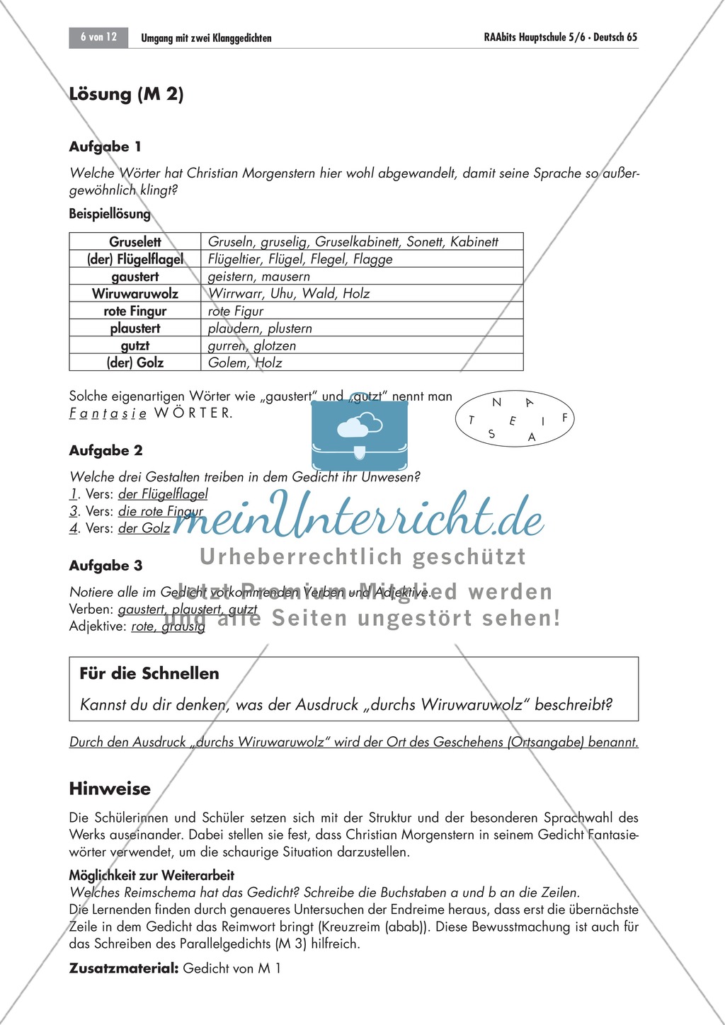 Umgang mit Klanggedichten am Beispiel von Christian Morgensterns