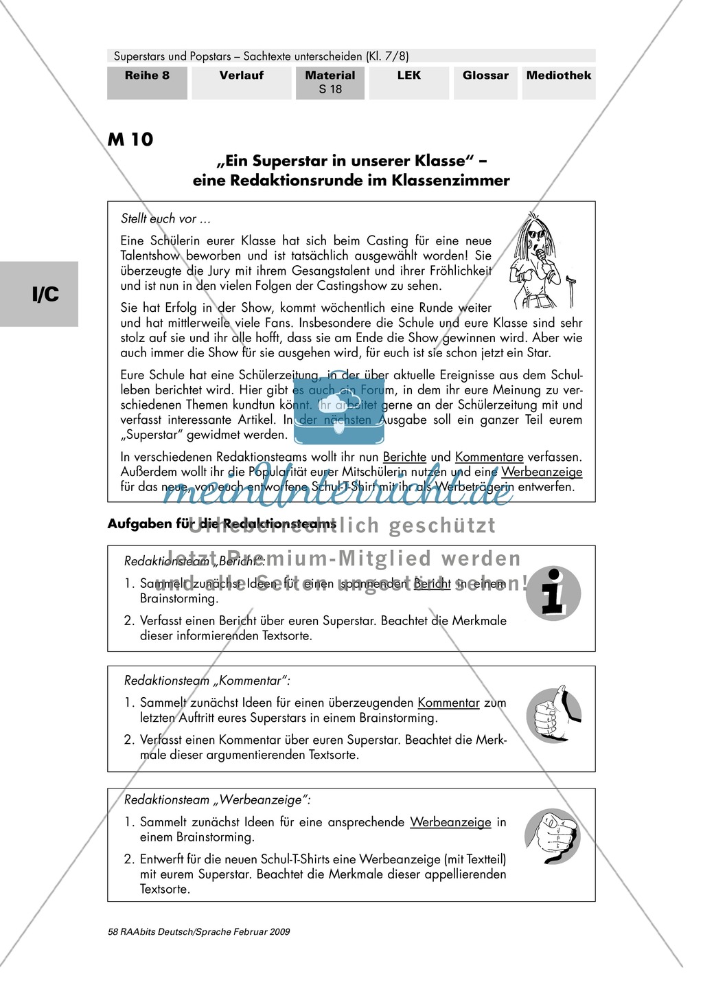 Thema Superstars und Popstars - Sachtexte unterscheiden: Eigene Texte mittles einer Redaktionsrunde gestalten Preview 1