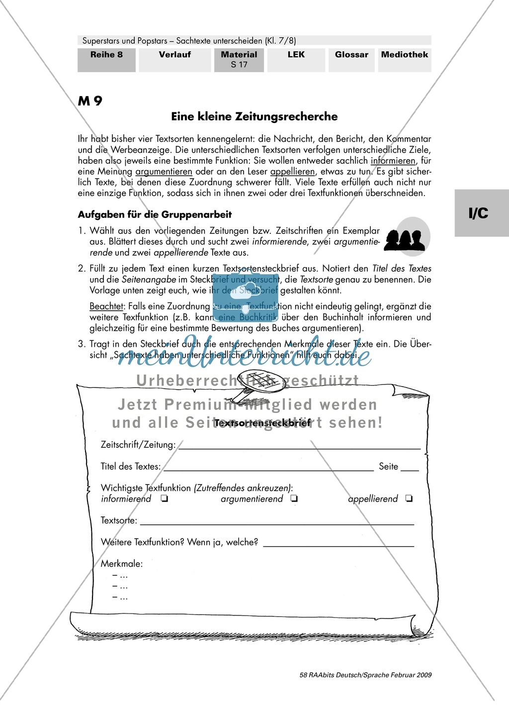 Thema Superstars und Popstars - Sachtexte unterscheiden: Textsorten anhand einer Zeitungsrecherche erkennen und untersuchen Preview 1