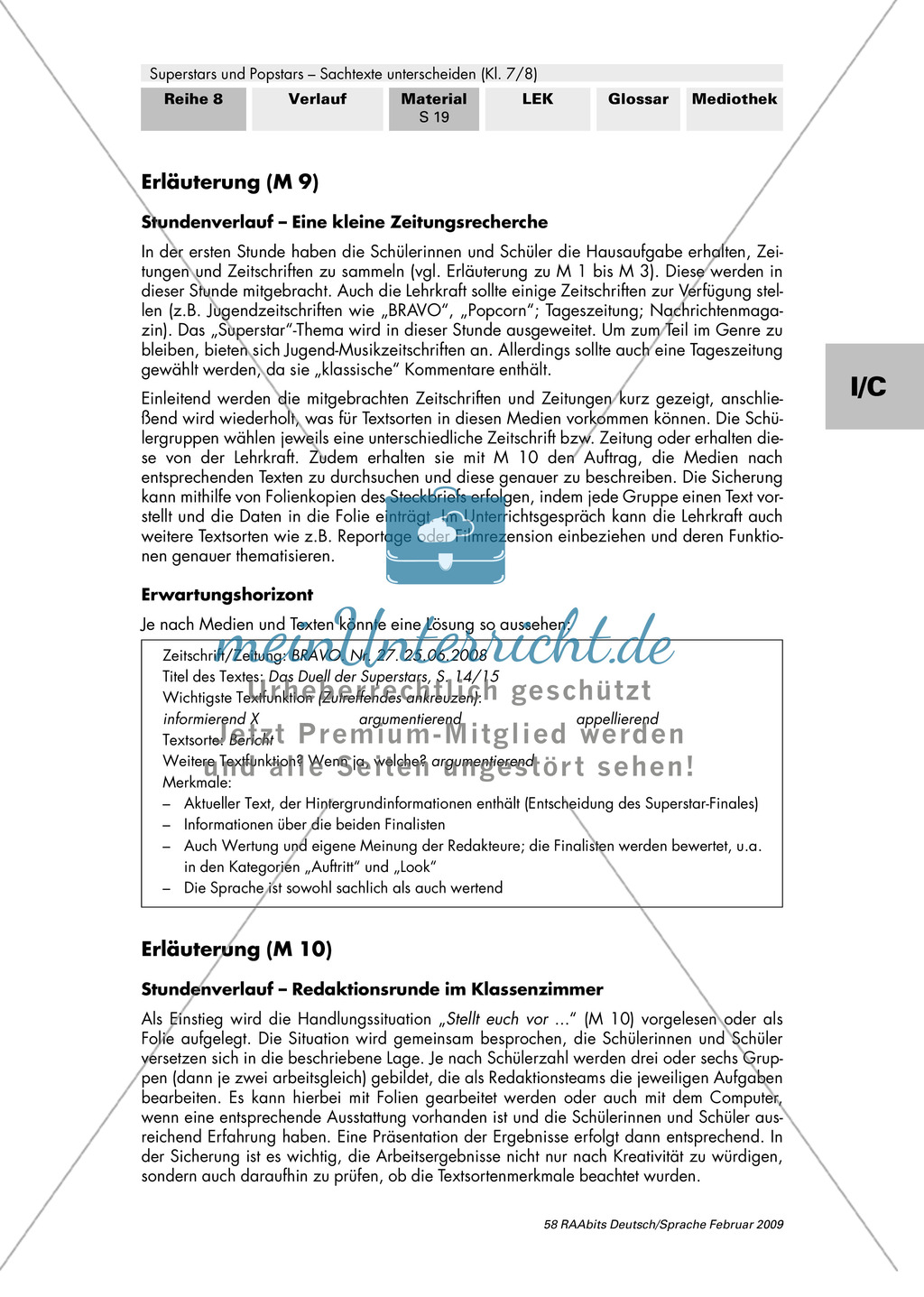 Thema Superstars und Popstars - Sachtexte unterscheiden: Textsorten anhand einer Zeitungsrecherche erkennen und untersuchen Preview 2