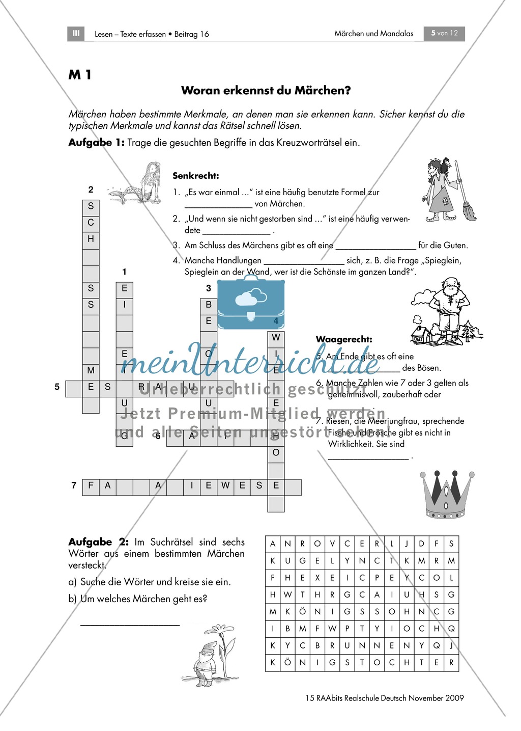 Merkmale von Märchen: Kreuzworträtsel Preview 1