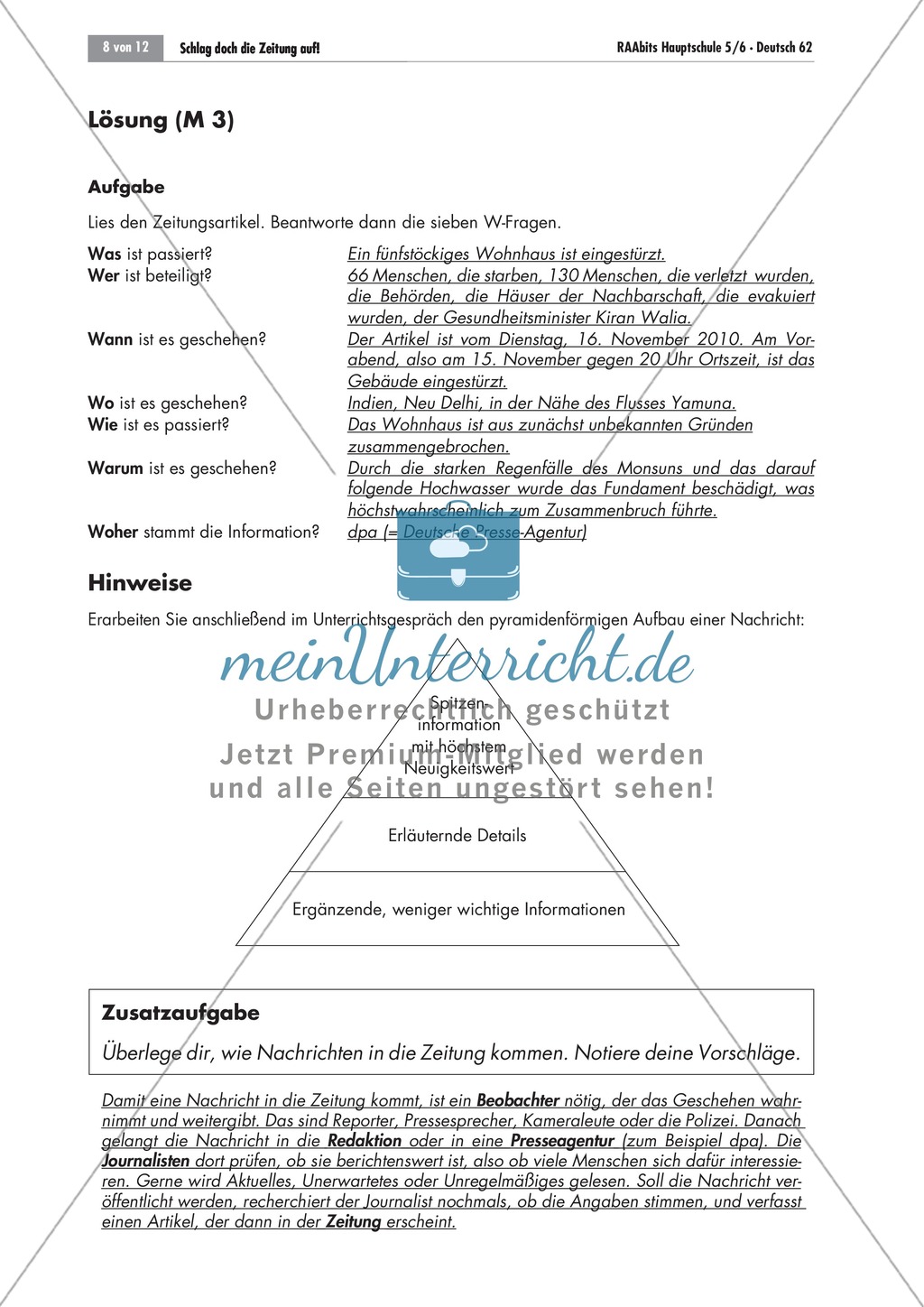 Die Zeitung als Informationsmedium: Struktur + Inhalt + Verfassen von Zeitungsartikeln Preview 6