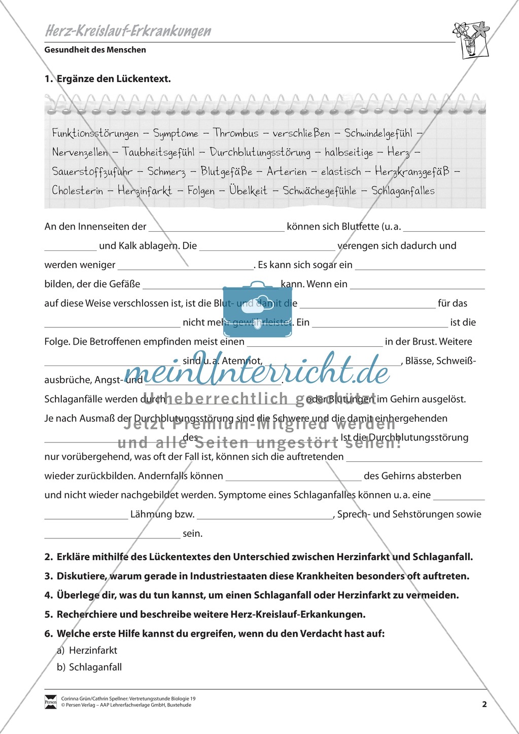 Material für Vertretungsstunden: Herz-Kreislauf-Erkrankungen Preview 2