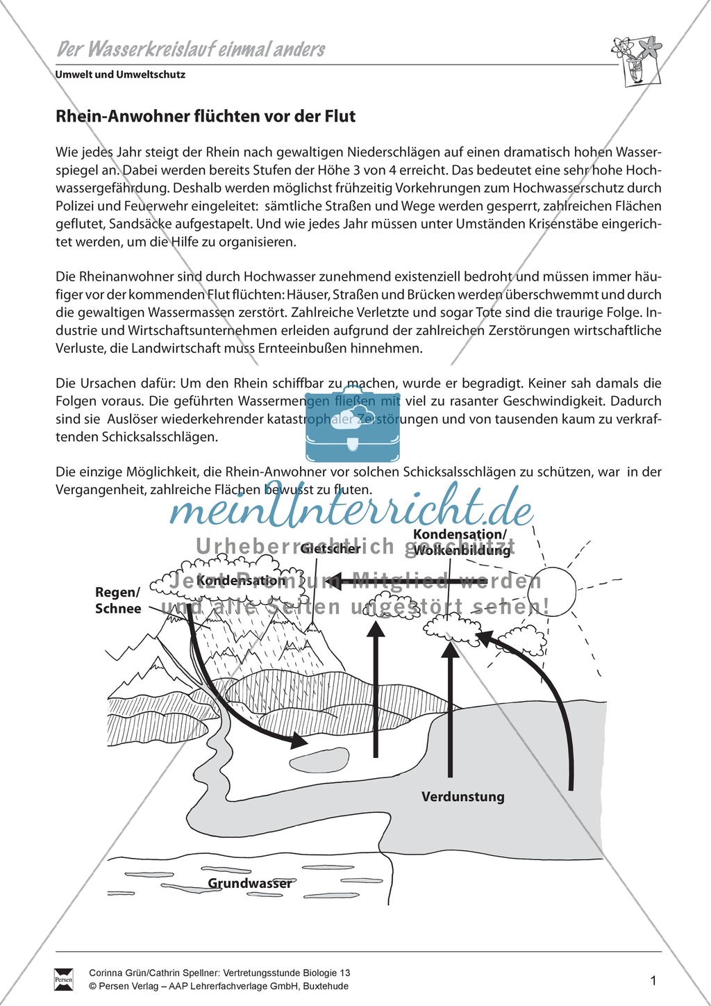 Wasserkreislauf, Hochwasser am Rhein: Umwelt und Umweltschutz - Vertretungsstunde Preview 1