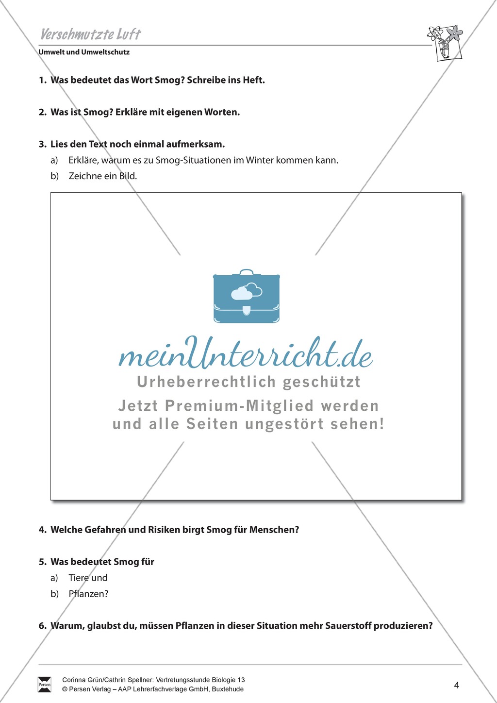 Smog, Luftverschmutzung: Umwelt und Umweltschutz - Vertretungsstunde Preview 2