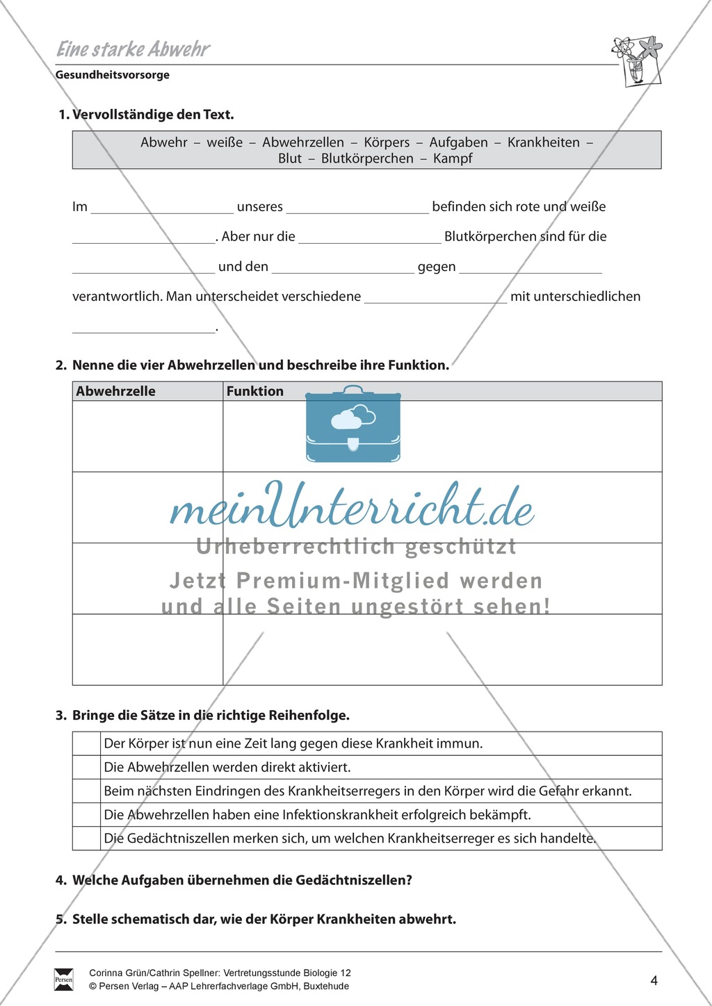 Immunsystem: Abwehrzellen - Vertretungsstunde Preview 2